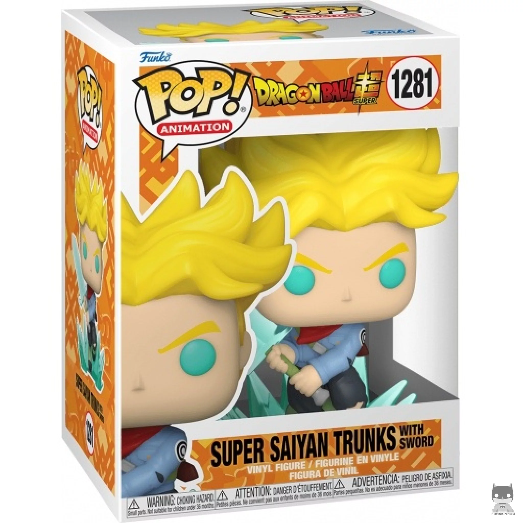 Figura Funko Pop! Trunks Super Saiyan con espada en su caja