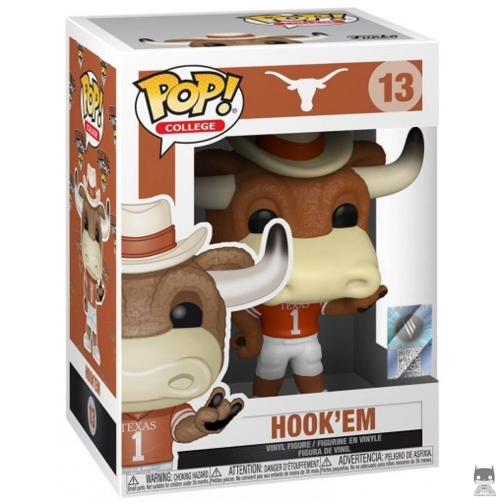 Figura Funko Pop! Hook'Em (University of Texas) en su caja
