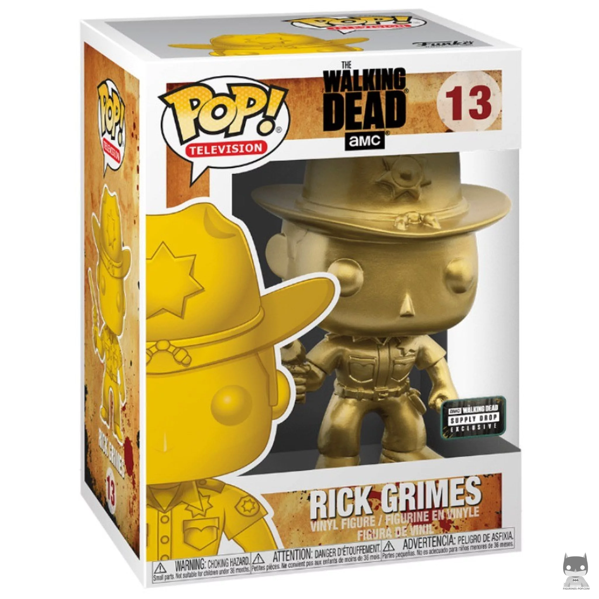 Figura Funko Pop! Rick Grimes policía (Metalizado) en su caja