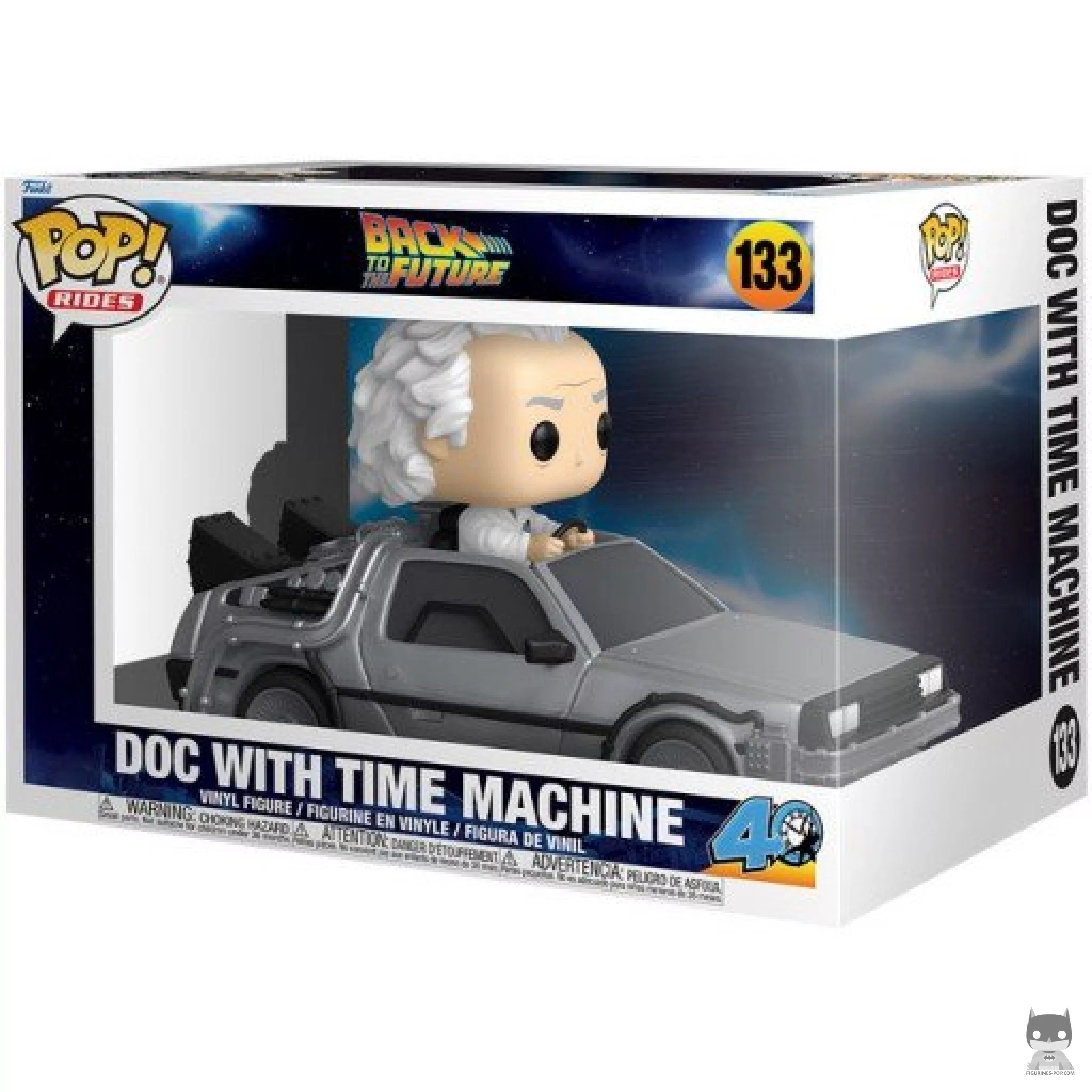 Figura Funko Pop! Doc con la máquina del tiempo en su caja