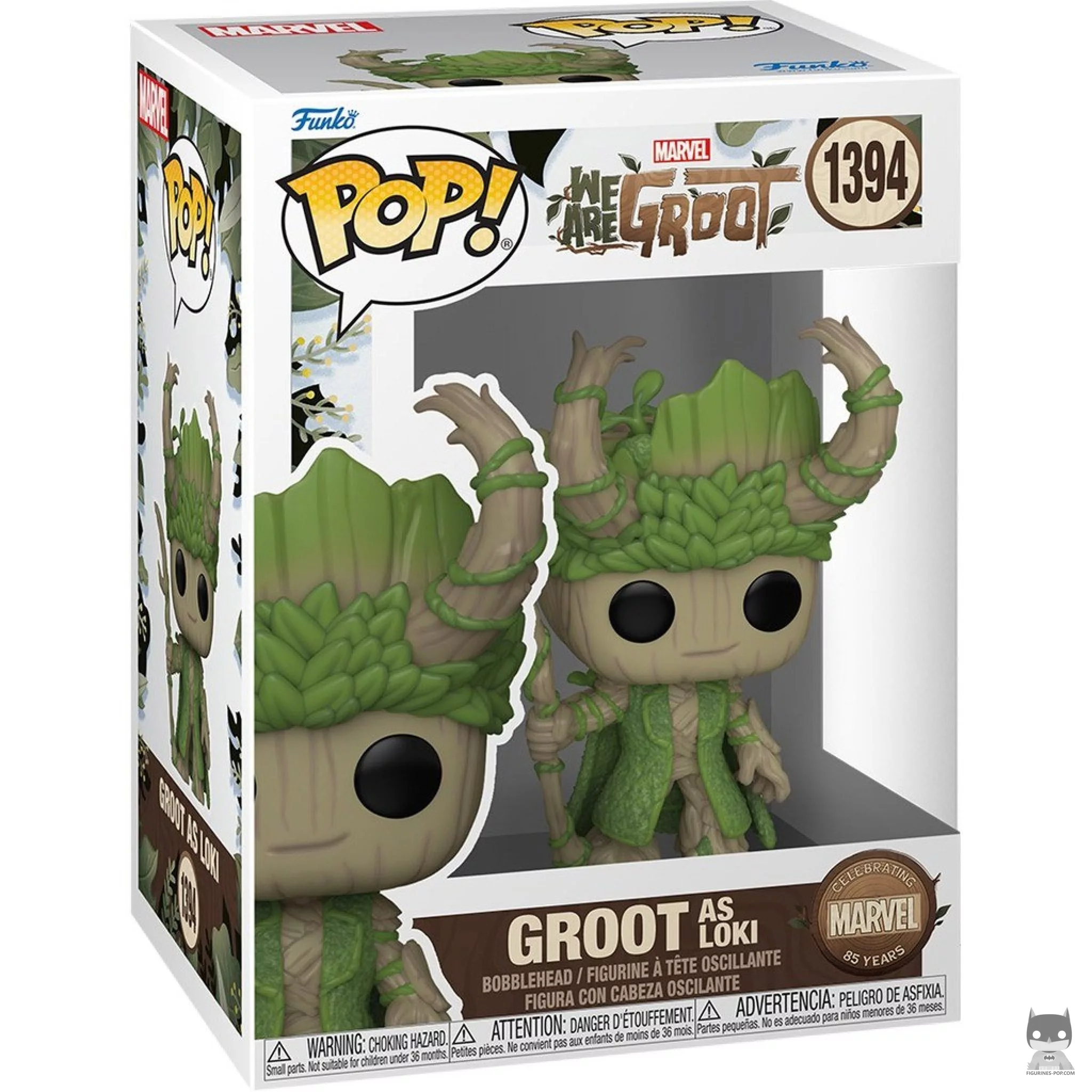 Figura Funko Pop! Groot como Loki en su caja