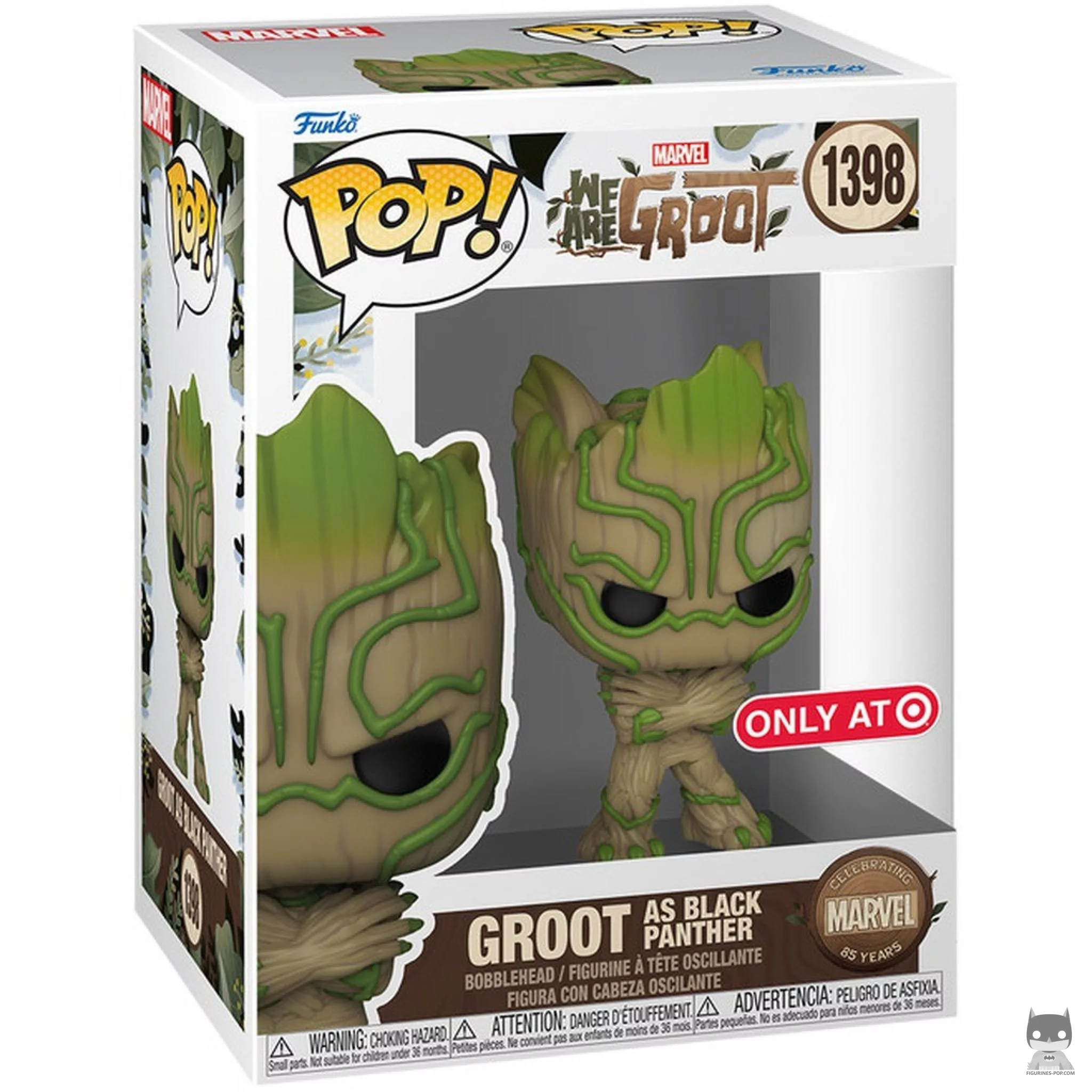 Figura Funko Pop! Groot como Black Panther en su caja