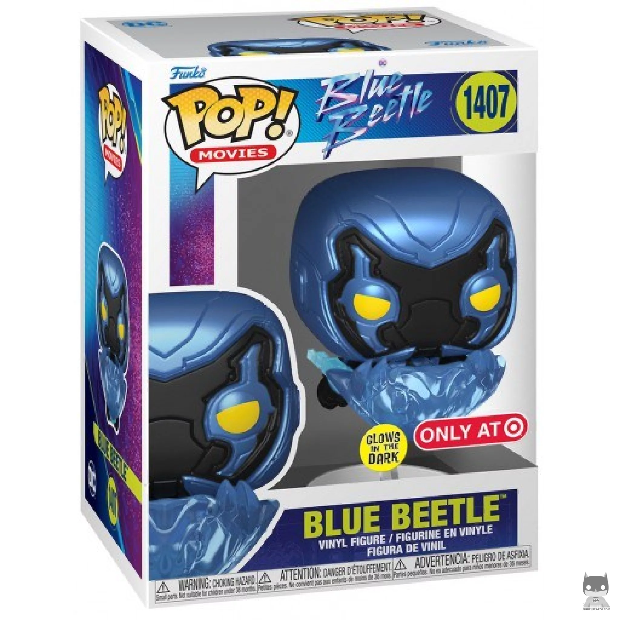 Figura Funko Pop! Blue Beetle (Brilla en la oscuridad) en su caja