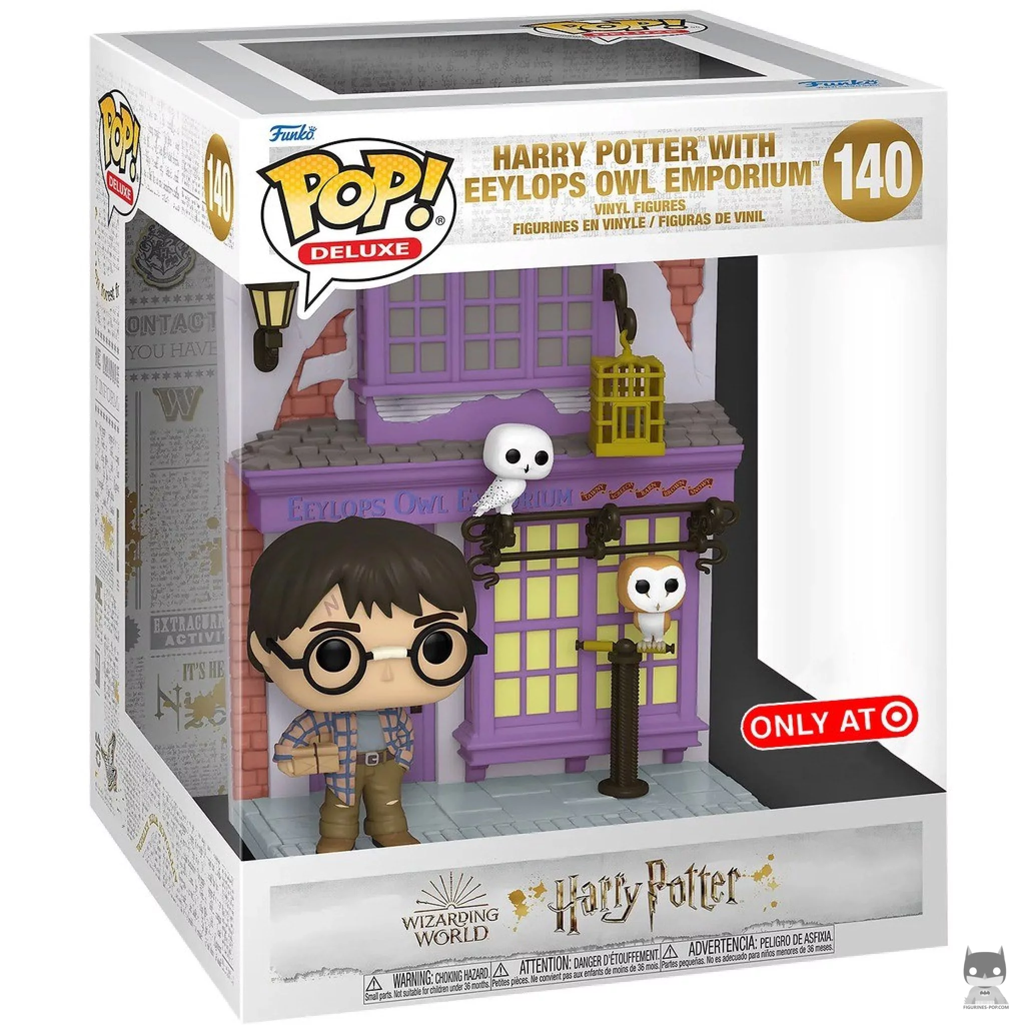 Figura Funko Pop! Harry Potter con el Emporio de la Lechuza (Callejón Diagon) en su caja