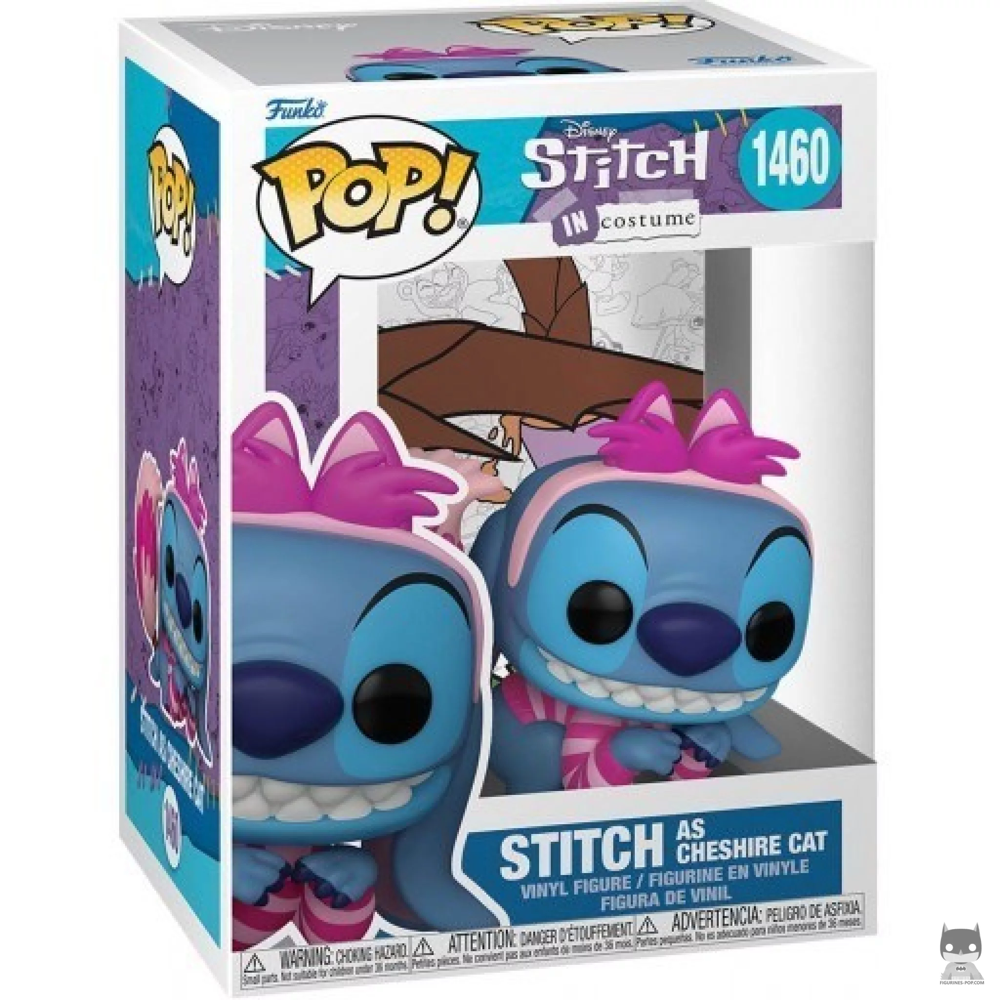 Figura Funko Pop! Stitch como Gato de Cheshire en su caja