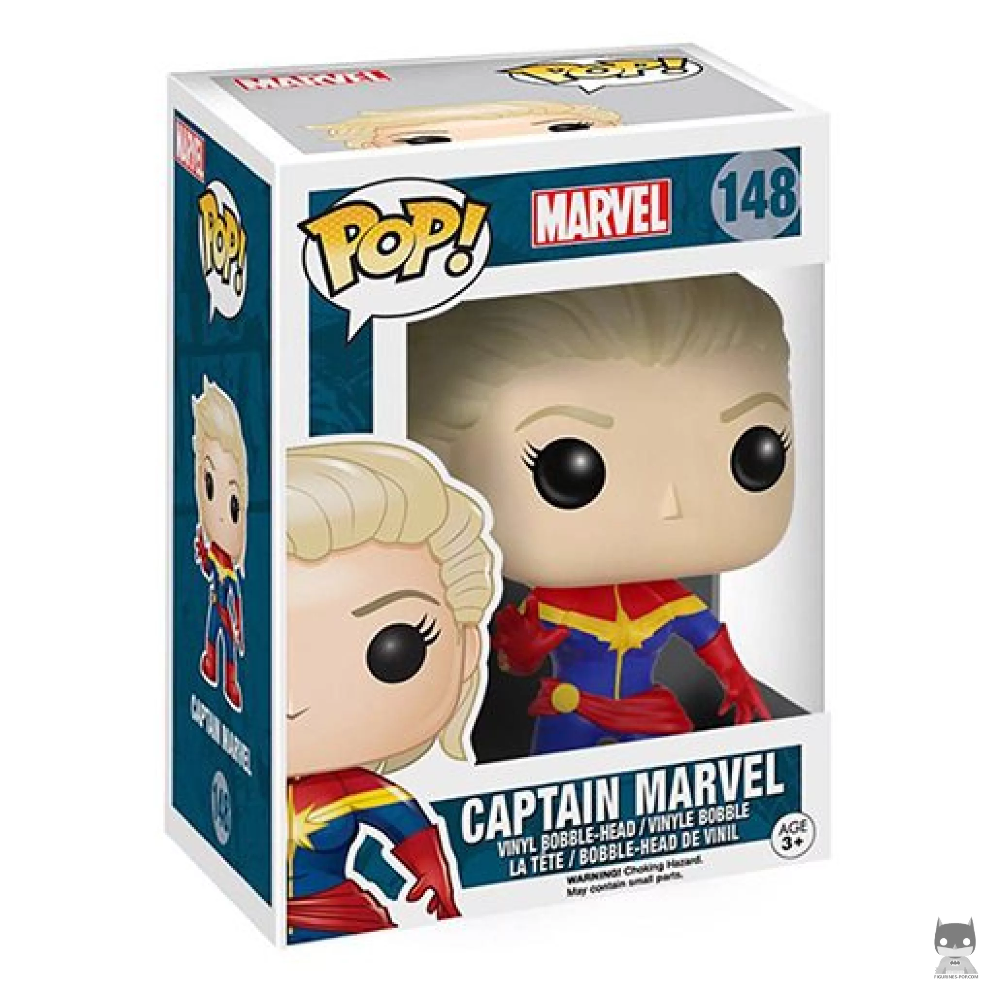 Figura Funko Pop! Capitana Marvel (Sin máscara) en su caja