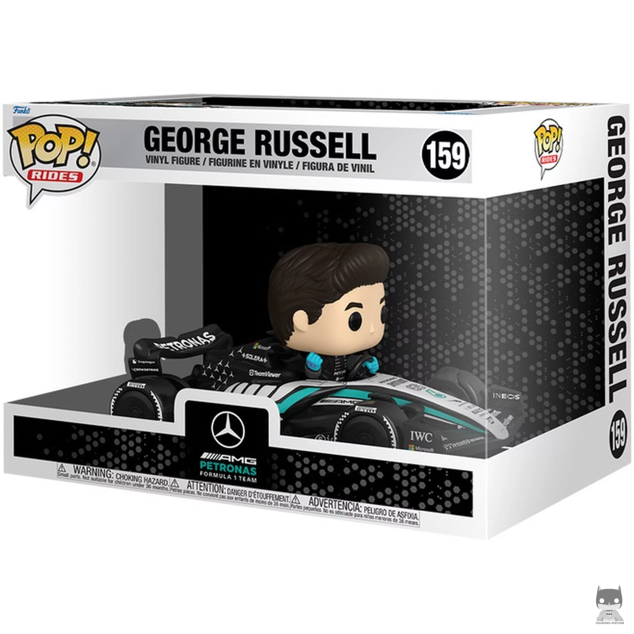 Figura Funko Pop! George Russell con el Mercedes AMG F1 en su caja