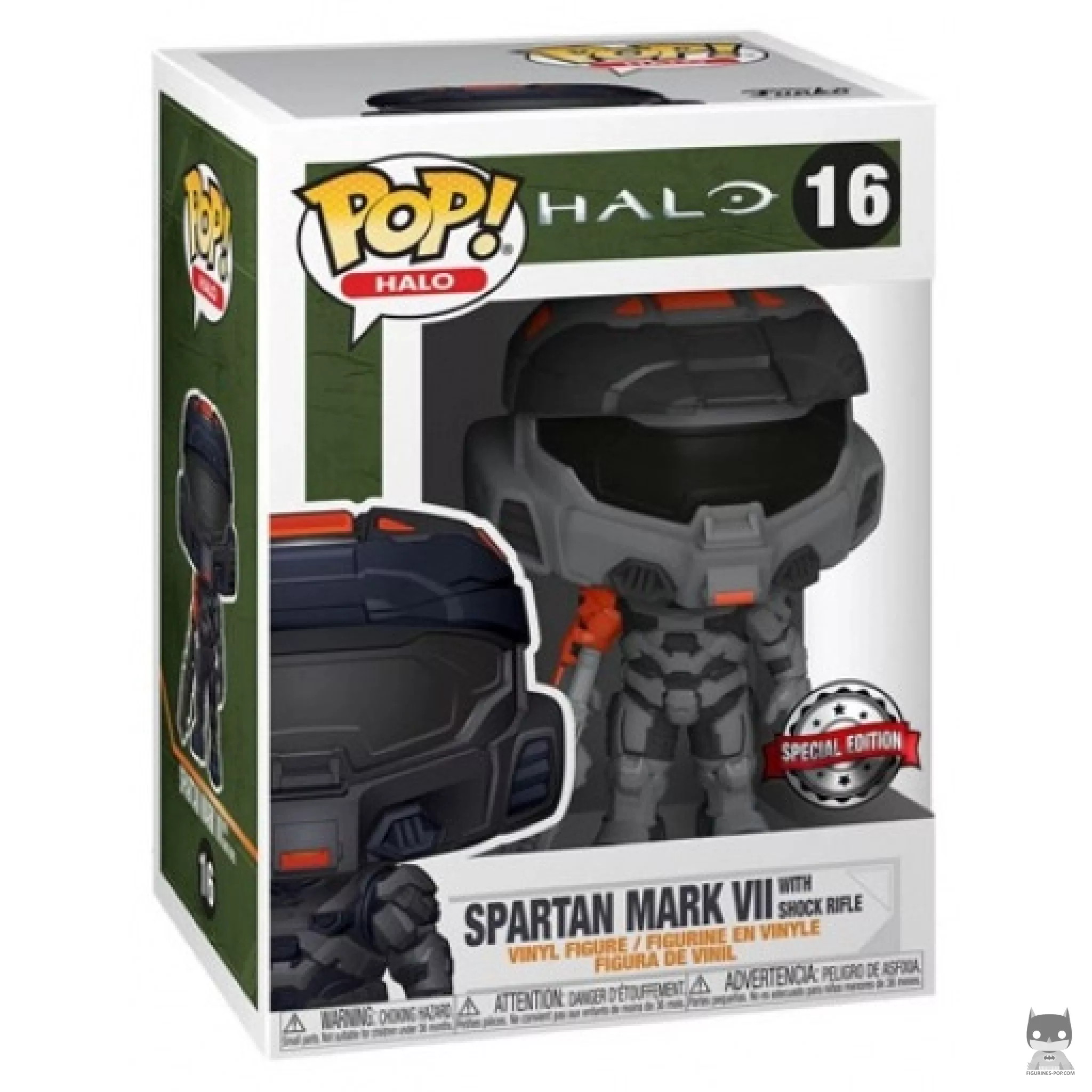 Figura Funko Pop! Spartan Mark VII con rifle de choque en su caja