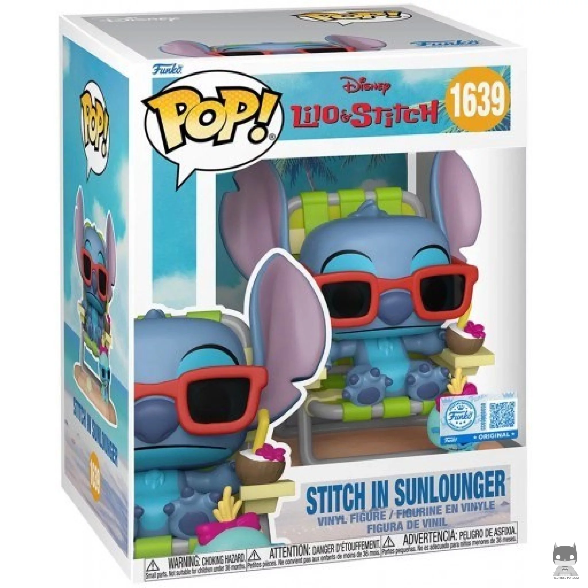 Figura Funko Pop! Stitch en la tumbona en su caja