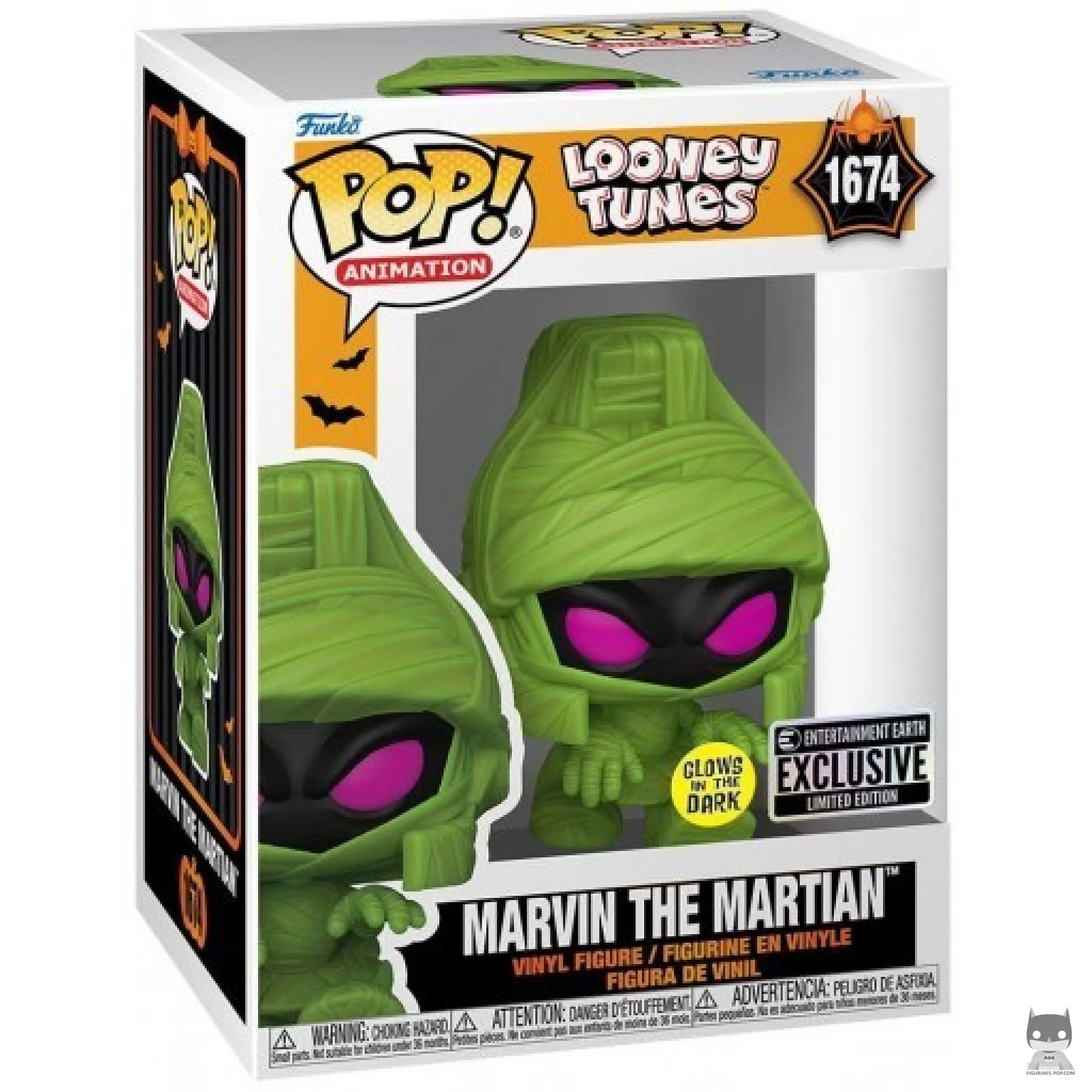 Figura Funko Pop! Marvin el Marciano (Como momia) (Brilla en la oscuridad) en su caja