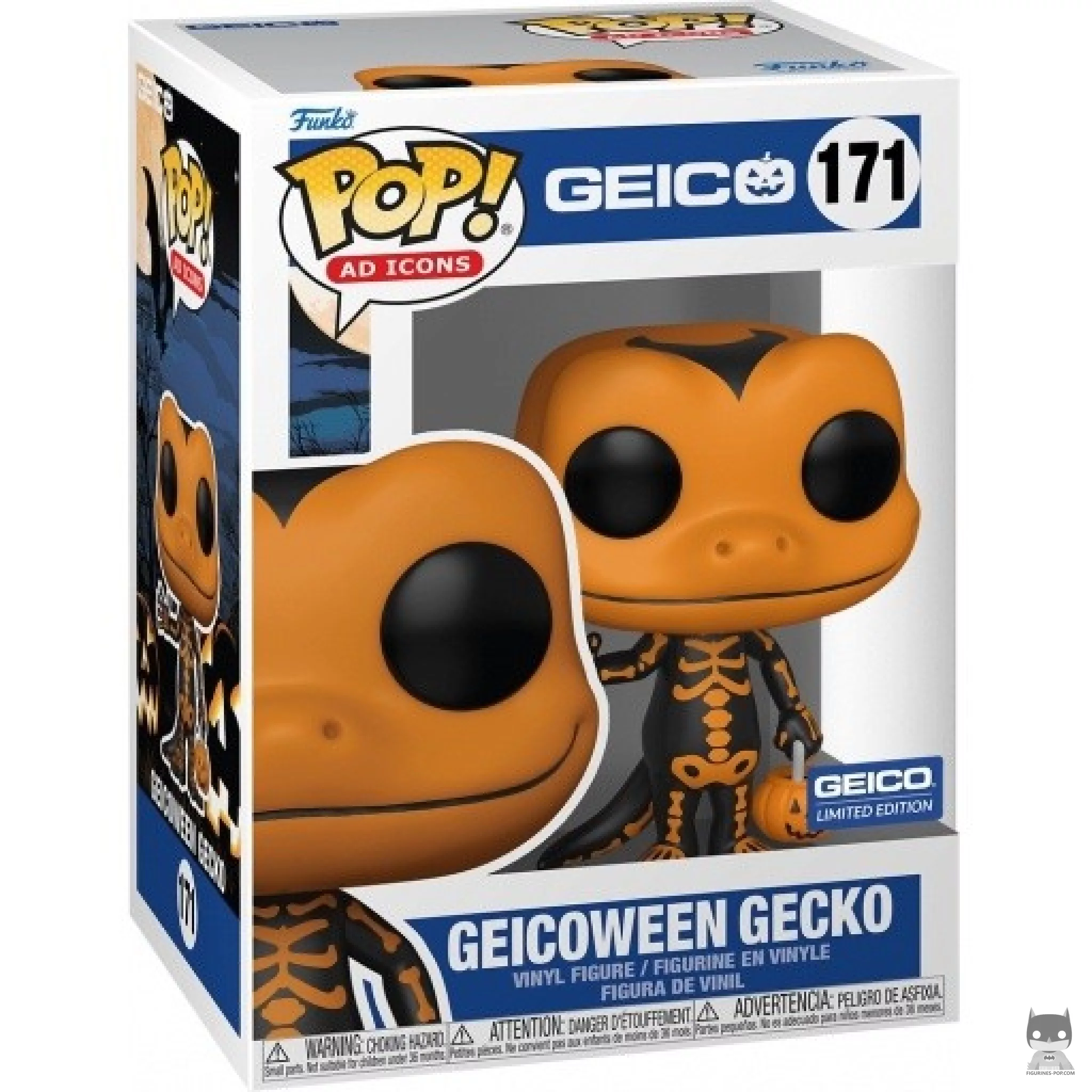 Figura Funko Pop! Geico Gecko de Halloween (Naranja) en su caja