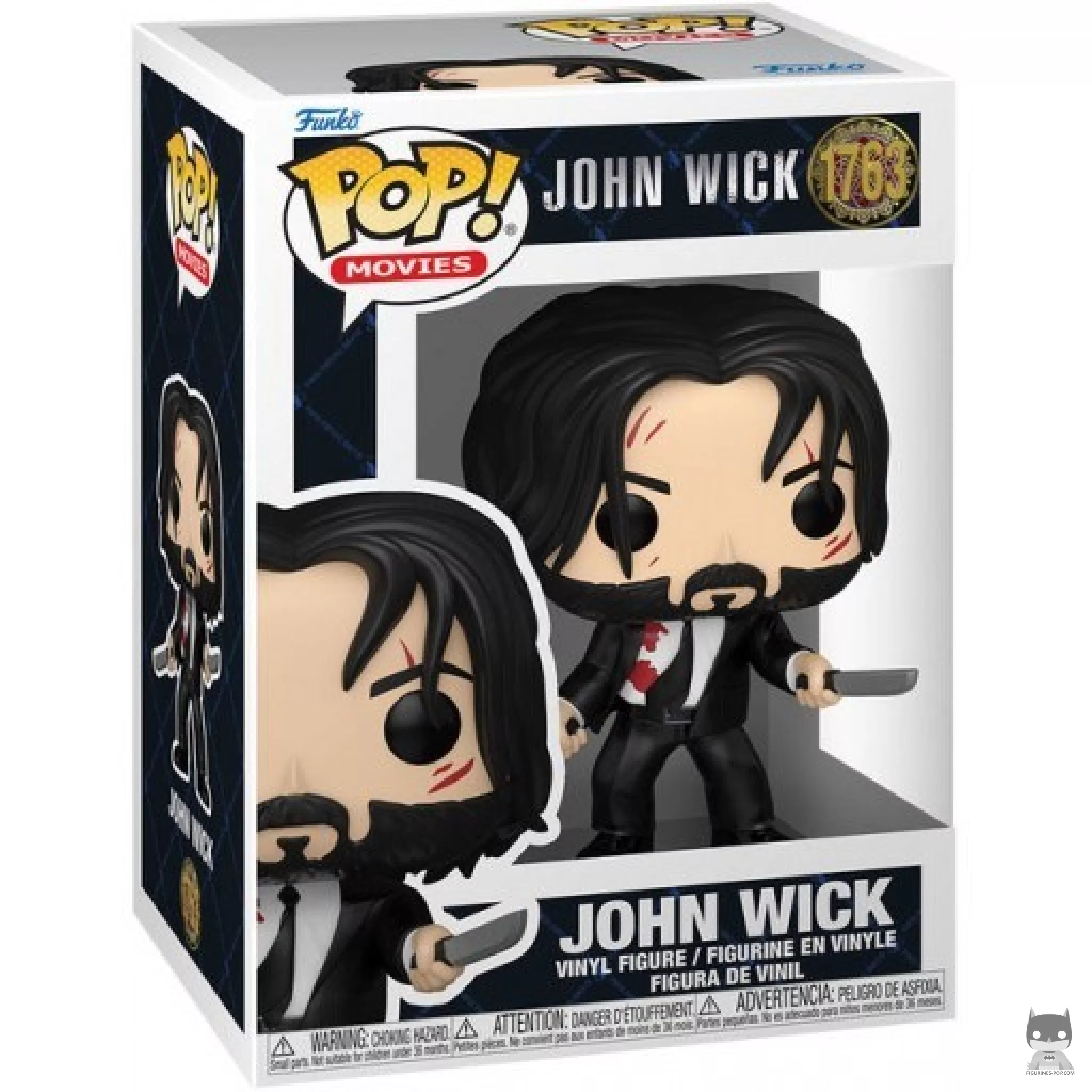 Figura Funko Pop! John Wick con dos cuchillos (Ensangrentado) en su caja