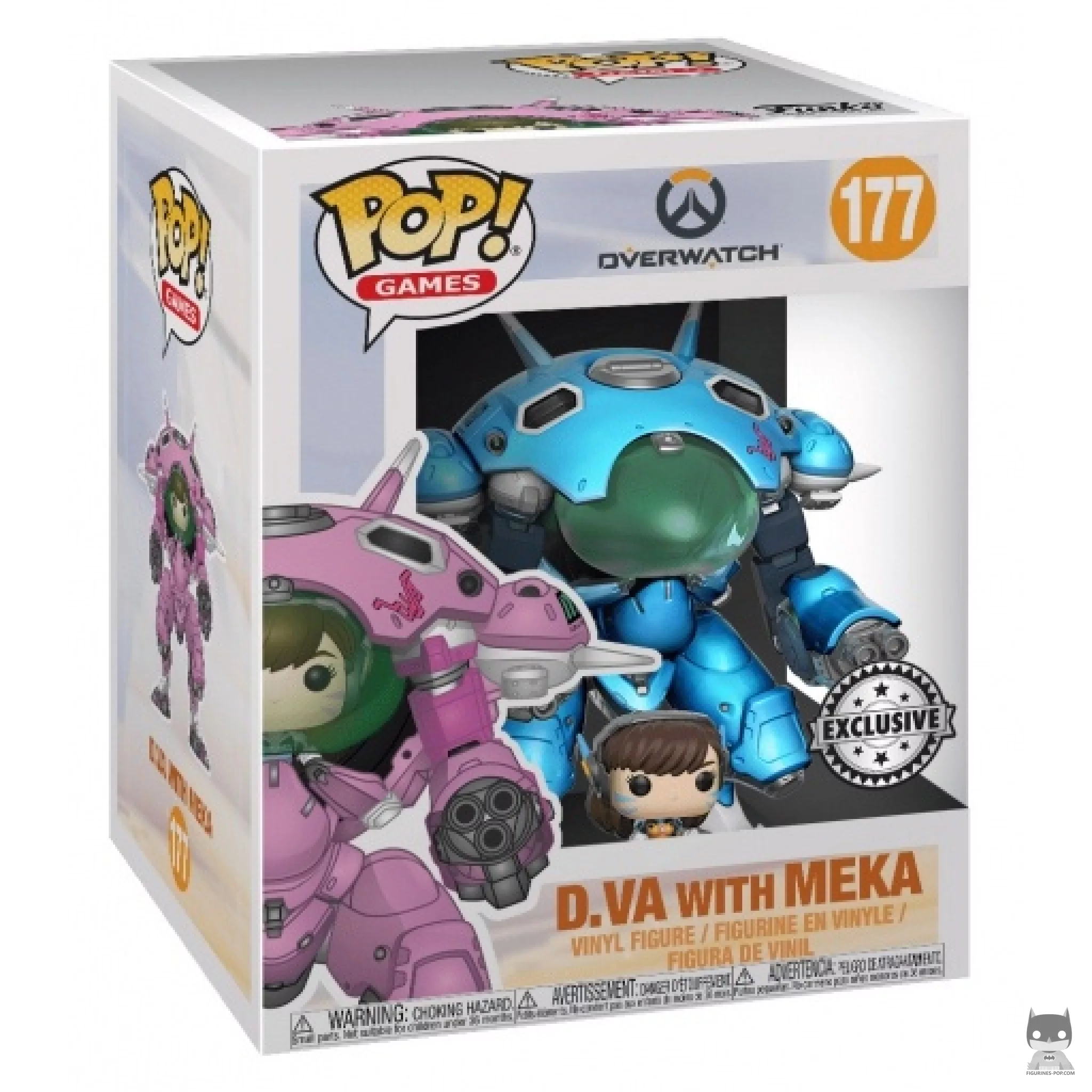 Figura Funko Pop! D.Va con meca (Aspecto Blueberry) (Supersized) en su caja