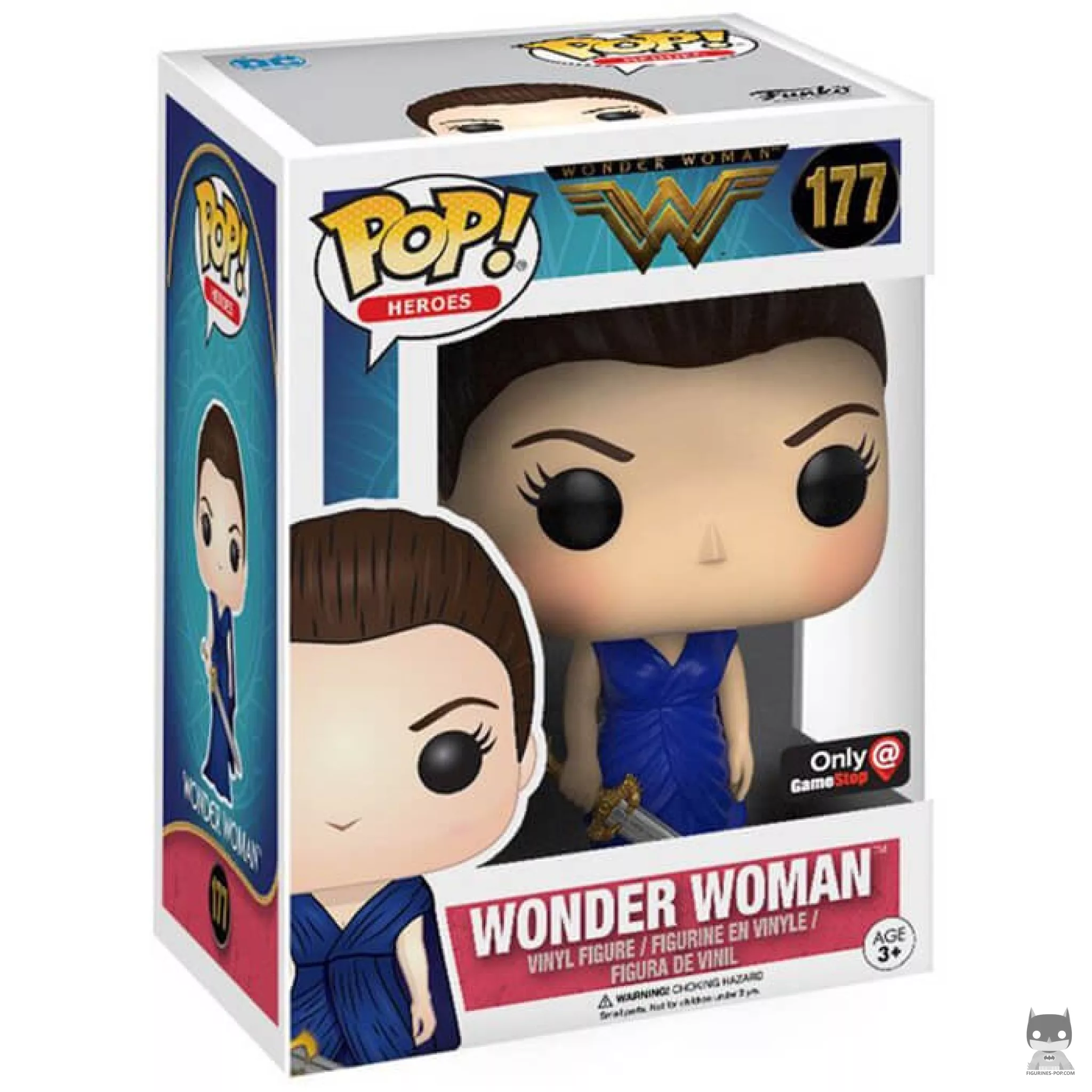 Figura Funko Pop! Wonder Woman con vestido azul en su caja