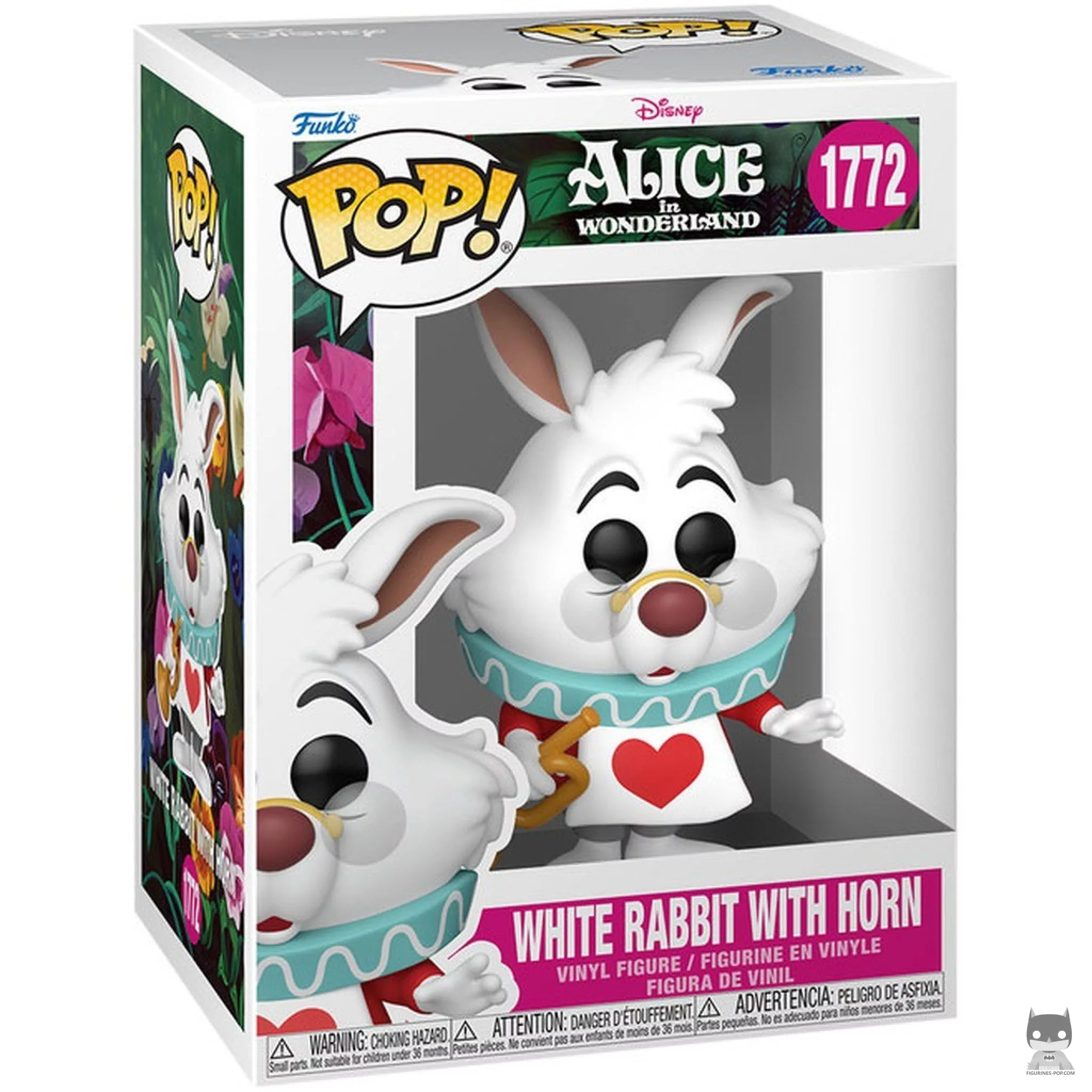 Figura Funko Pop! Conejo Blanco con trompeta en su caja