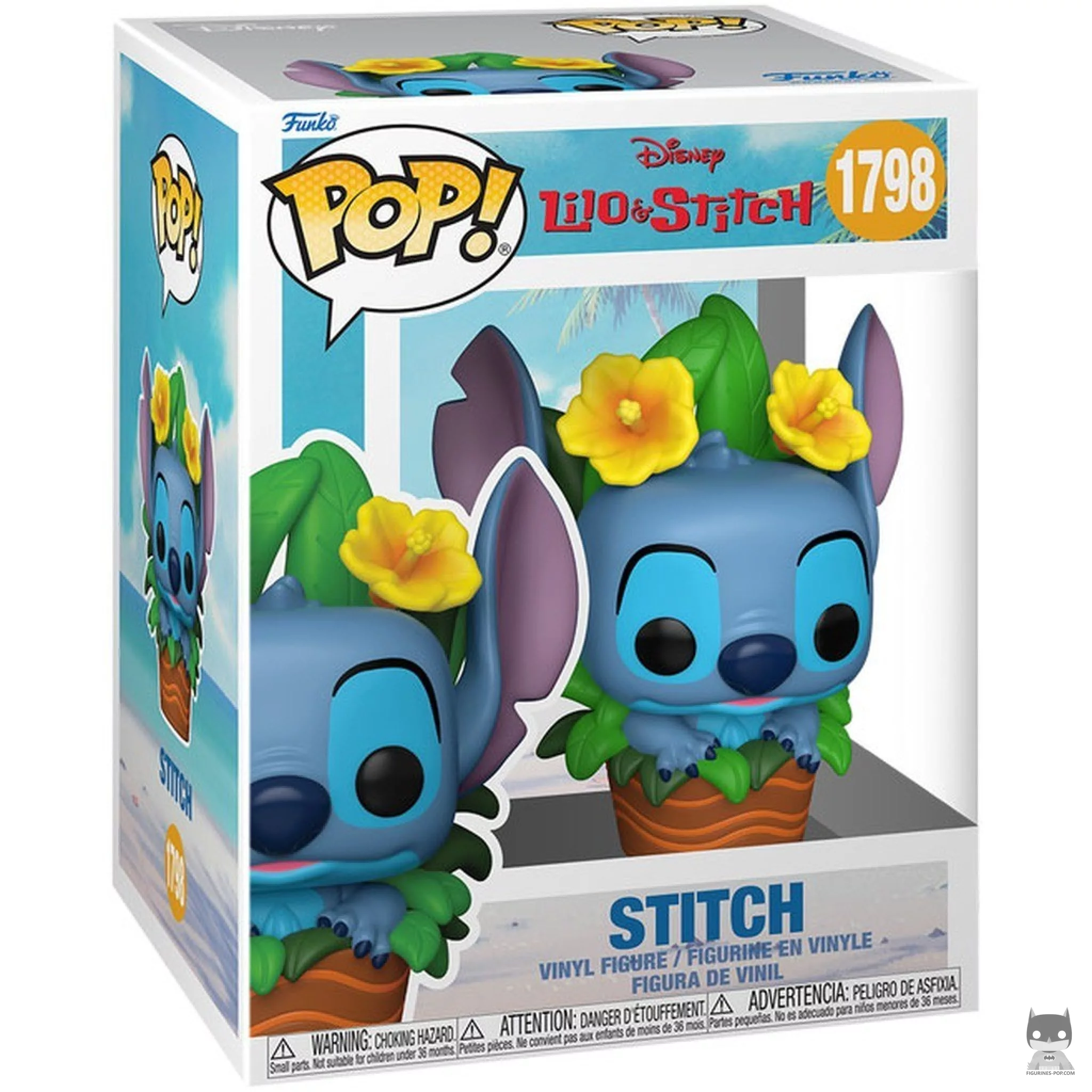 Figura Funko Pop! Stitch en una maceta en su caja