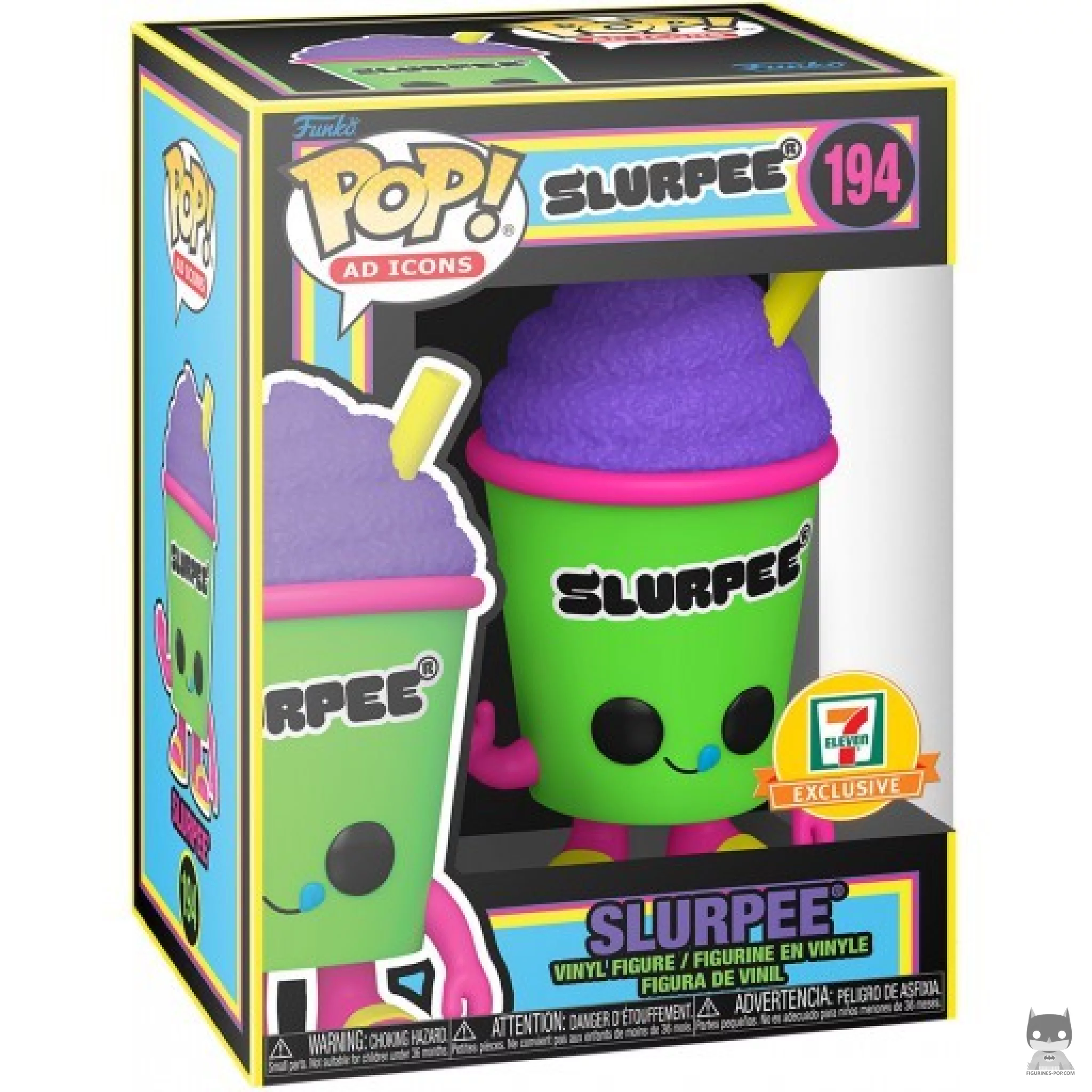 Figura Funko Pop! Slurpee (Vaso verde) (Luz negra) en su caja