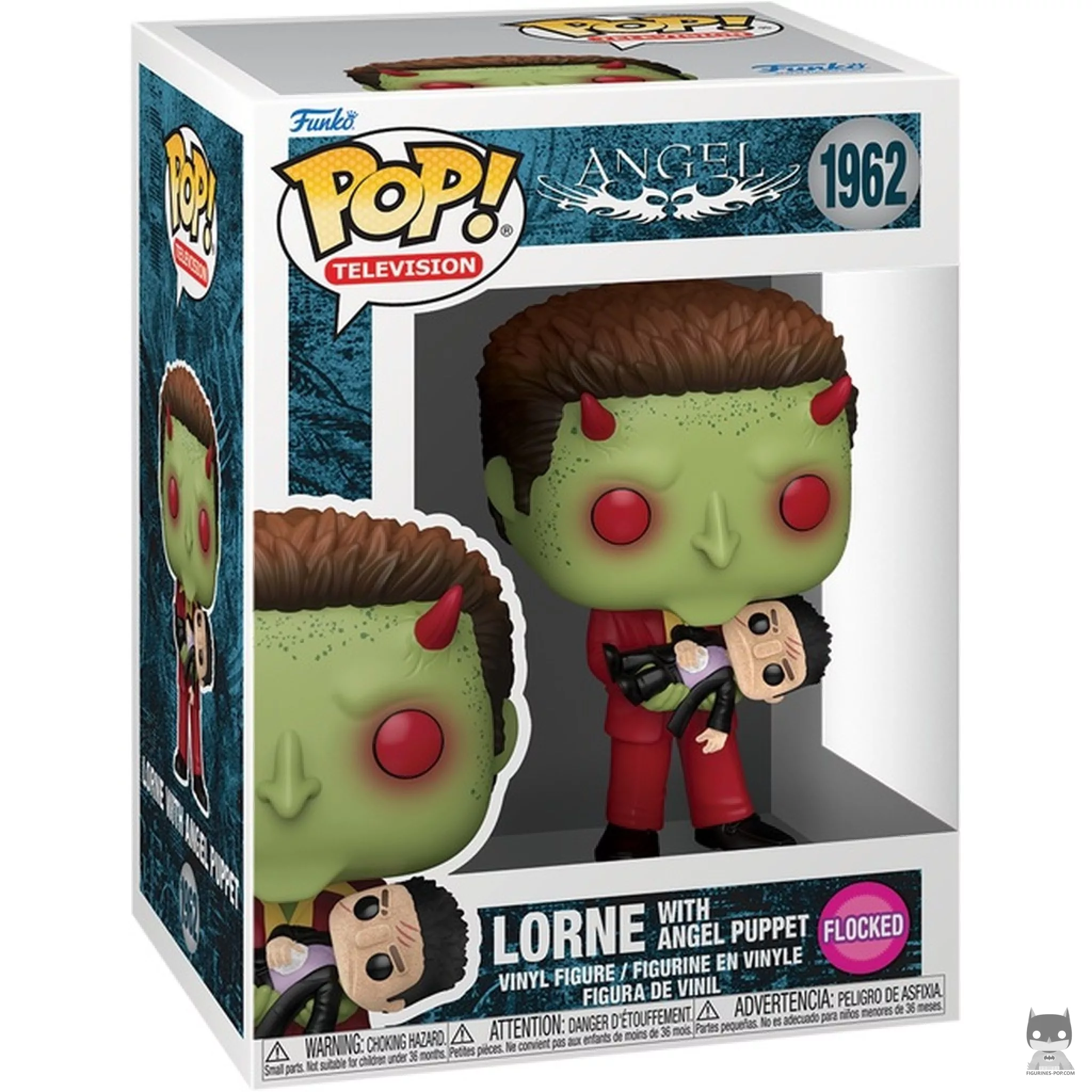 Figura Funko Pop! Lorne con marioneta de Angel (Flocado) en su caja