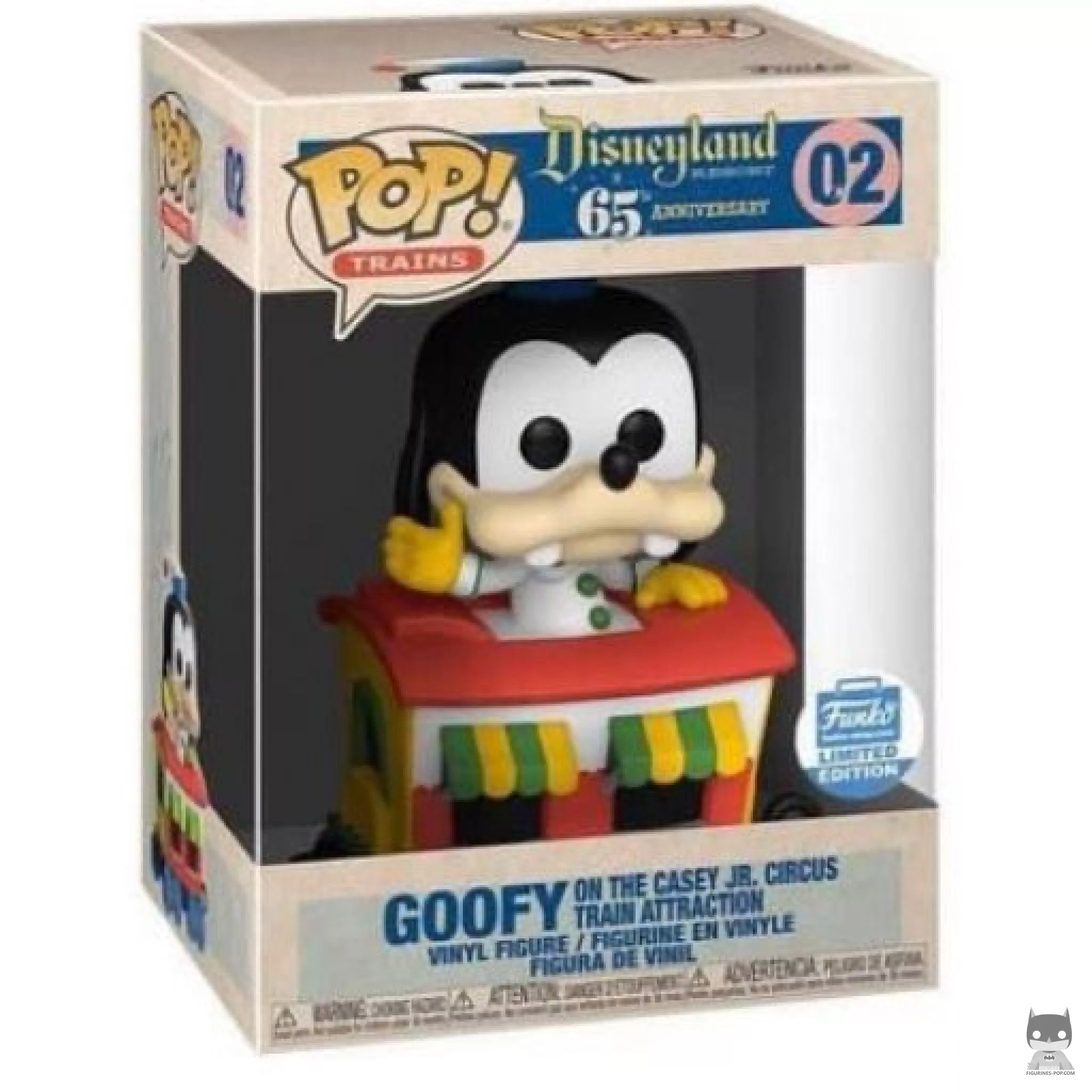 Figura Funko Pop! Goofy en la atracción del tren del circo Casey Jr. en su caja