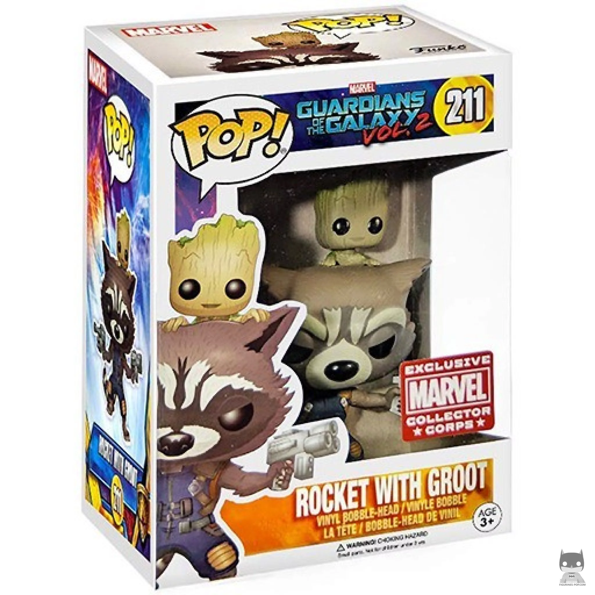 Figura Funko Pop! Rocket con Baby Groot en su caja