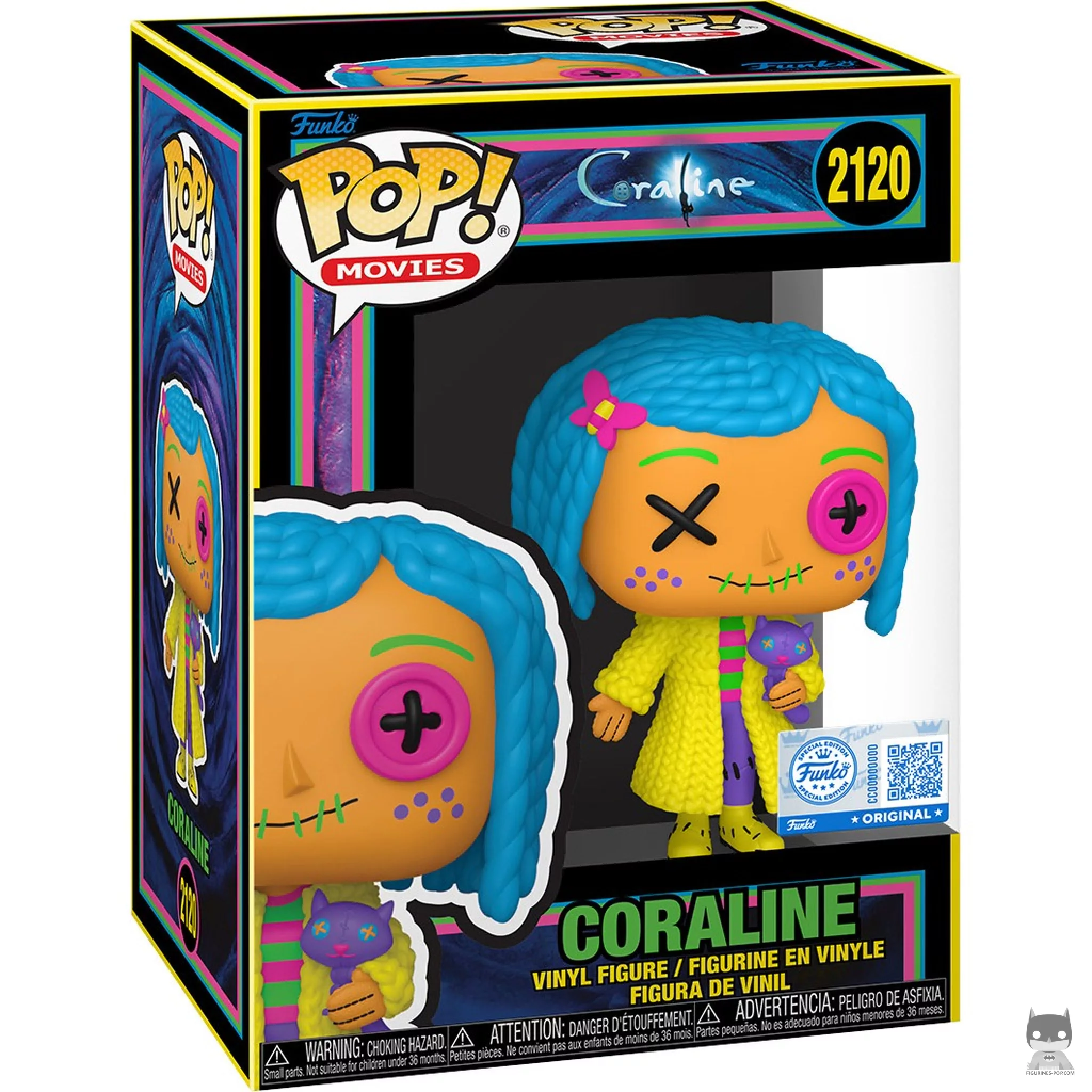 Figura Funko Pop! Coraline (Patchwork & Luz negra) en su caja