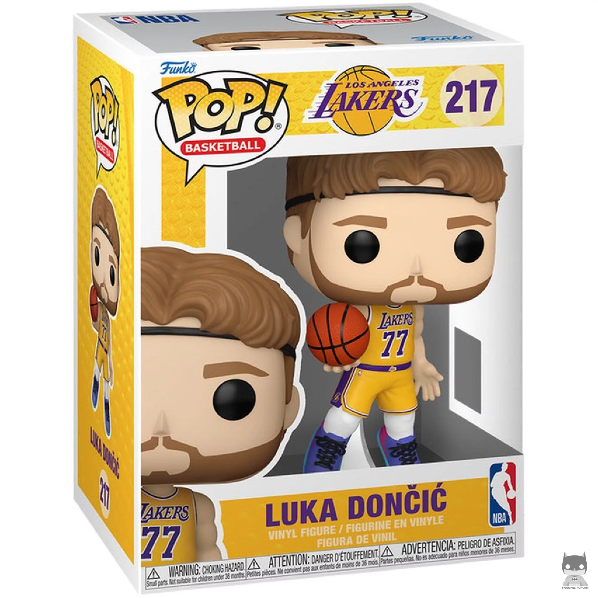 Figura Funko Pop! Luka Dončić (Camiseta dorada de los Lakers) en su caja
