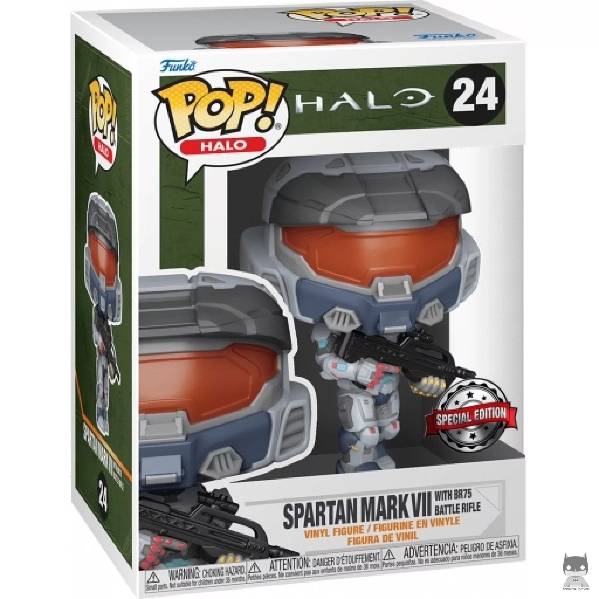 Figura Funko Pop! Spartan Mark VII con rifle de combate BR75 en su caja