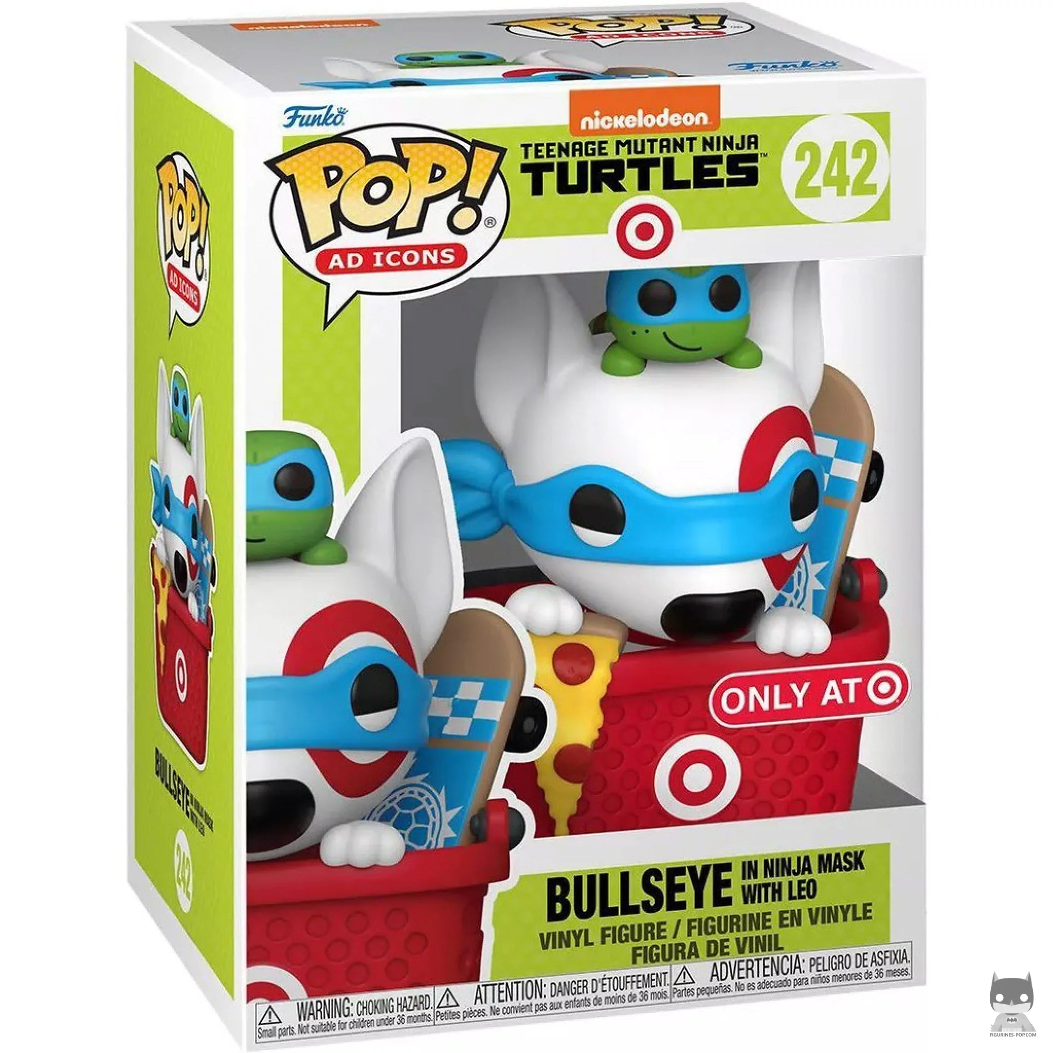 Figura Funko Pop! Bullseye de Target con máscara ninja y Leo en su caja