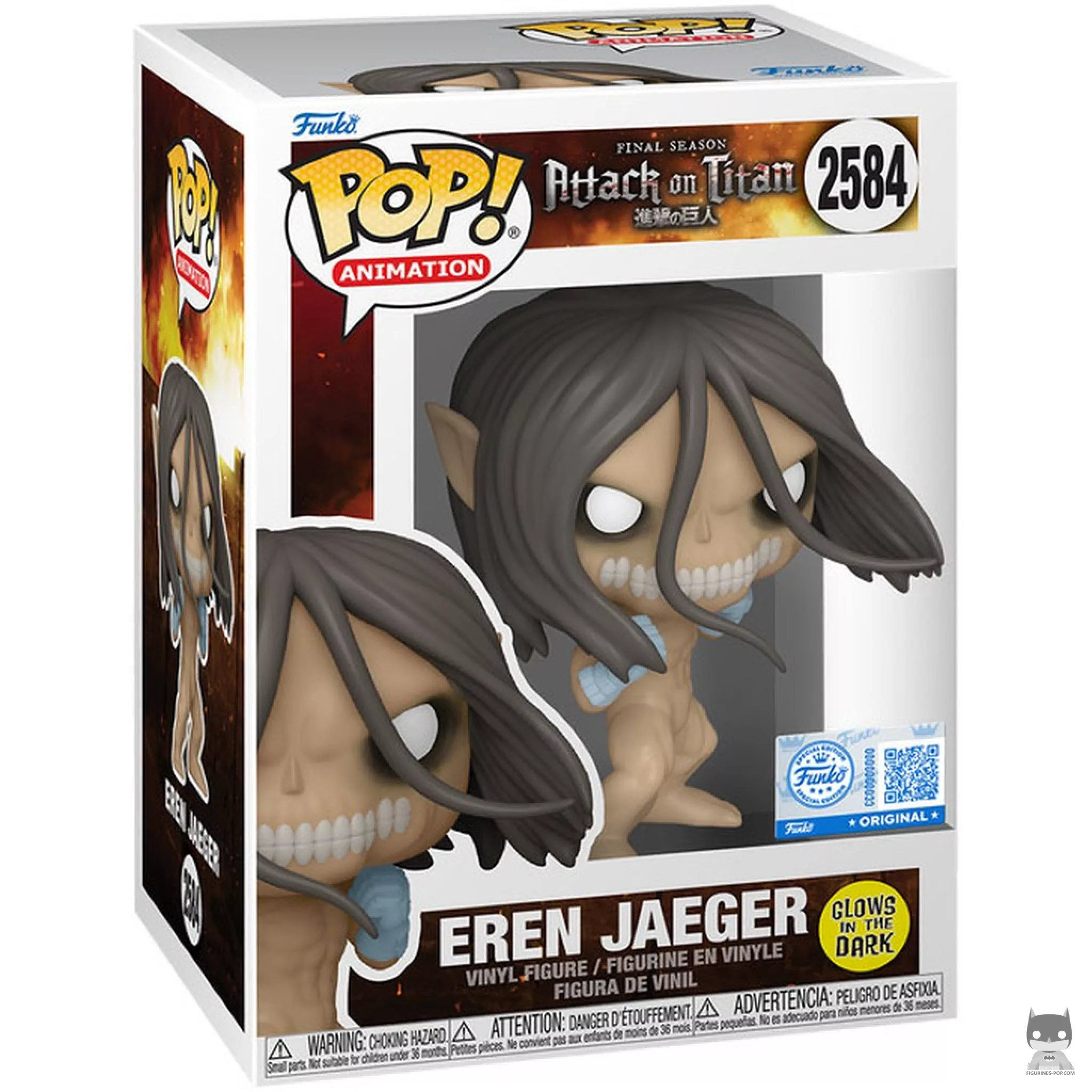 Figura Funko Pop! Eren Jaeger (Forma de Titán de Ataque) (Brilla en la oscuridad) en su caja