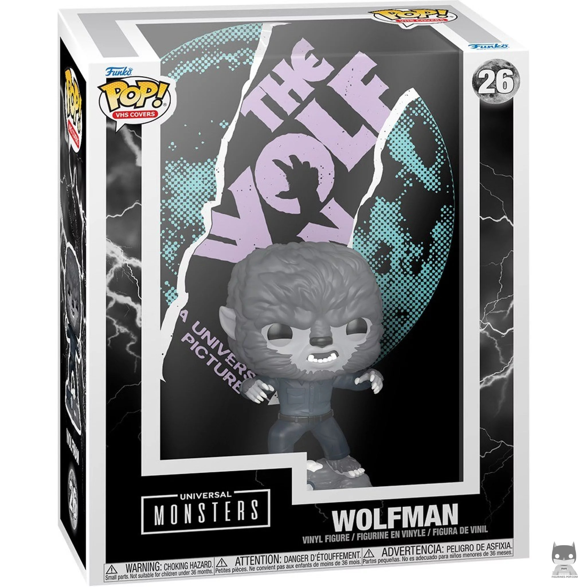 Figura Funko Pop! Portada VHS de El Hombre Lobo (Blanco y negro) en su caja