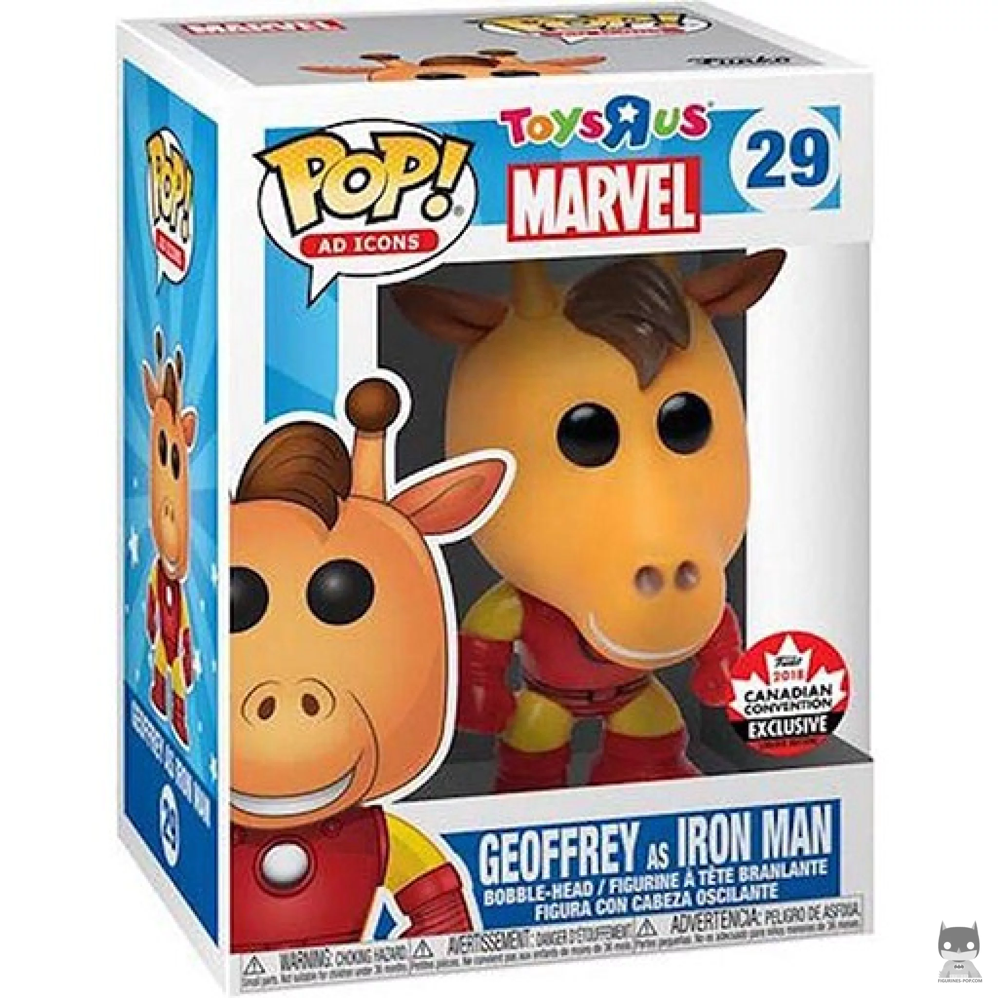 Figura Funko Pop! Geoffrey la Jirafa (como Iron Man) en su caja