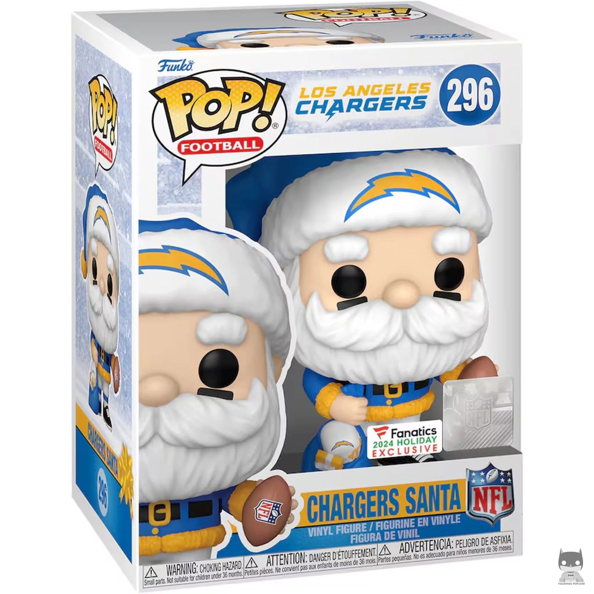 Figura Funko Pop! Papá Noel de los Chargers en su caja