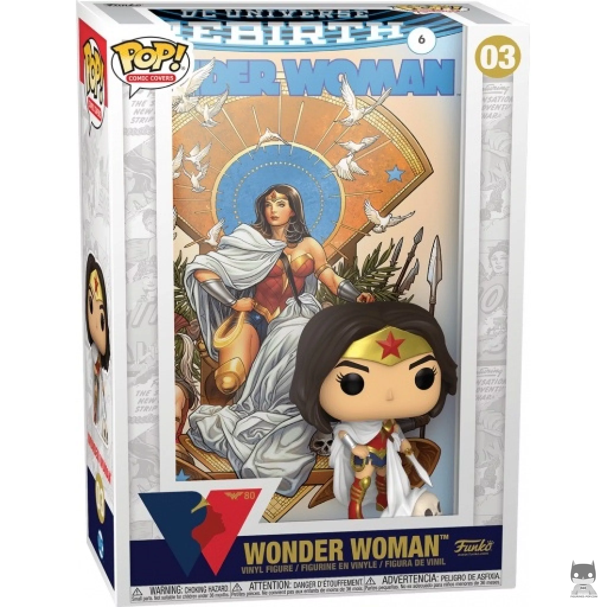 Figura Funko Pop! Wonder Woman Renacimiento en el trono en su caja