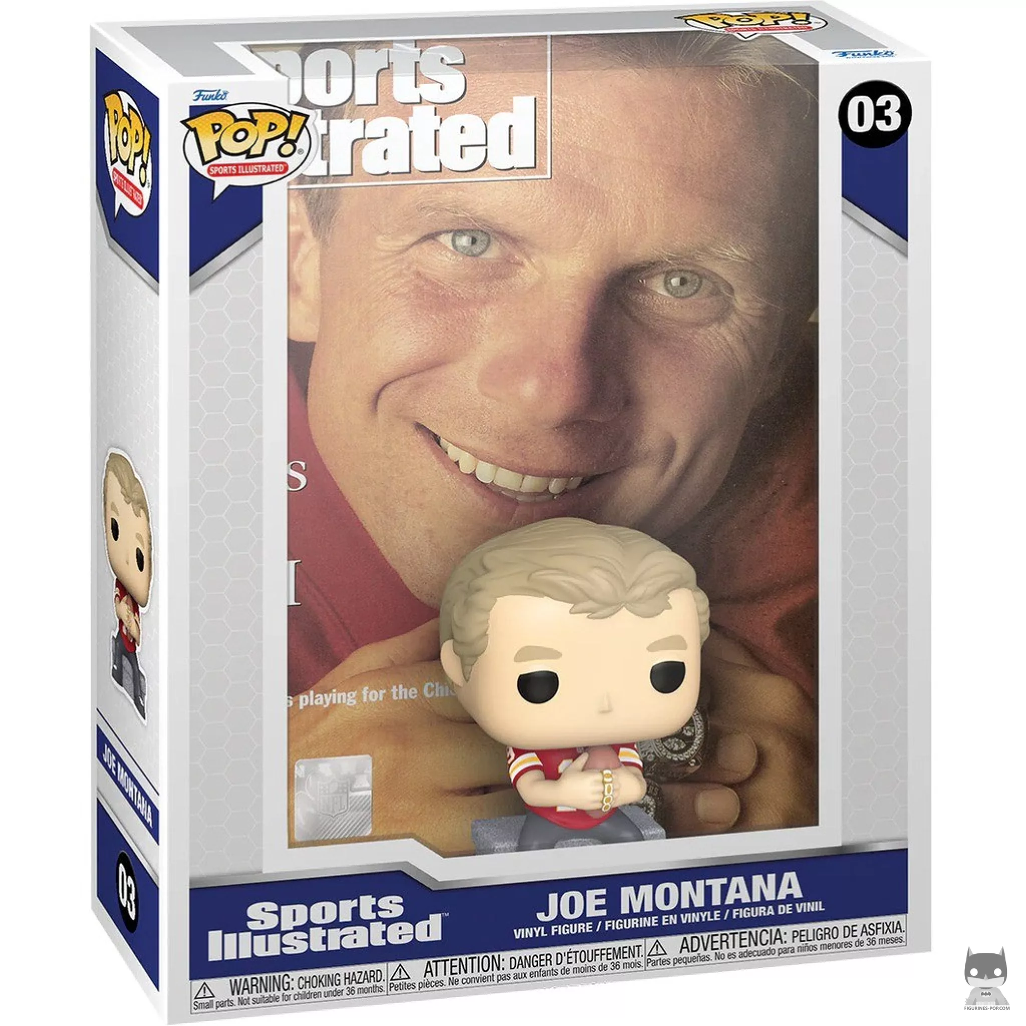 Figura Funko Pop! Portada de Sports Illustrated: Joe Montana en su caja