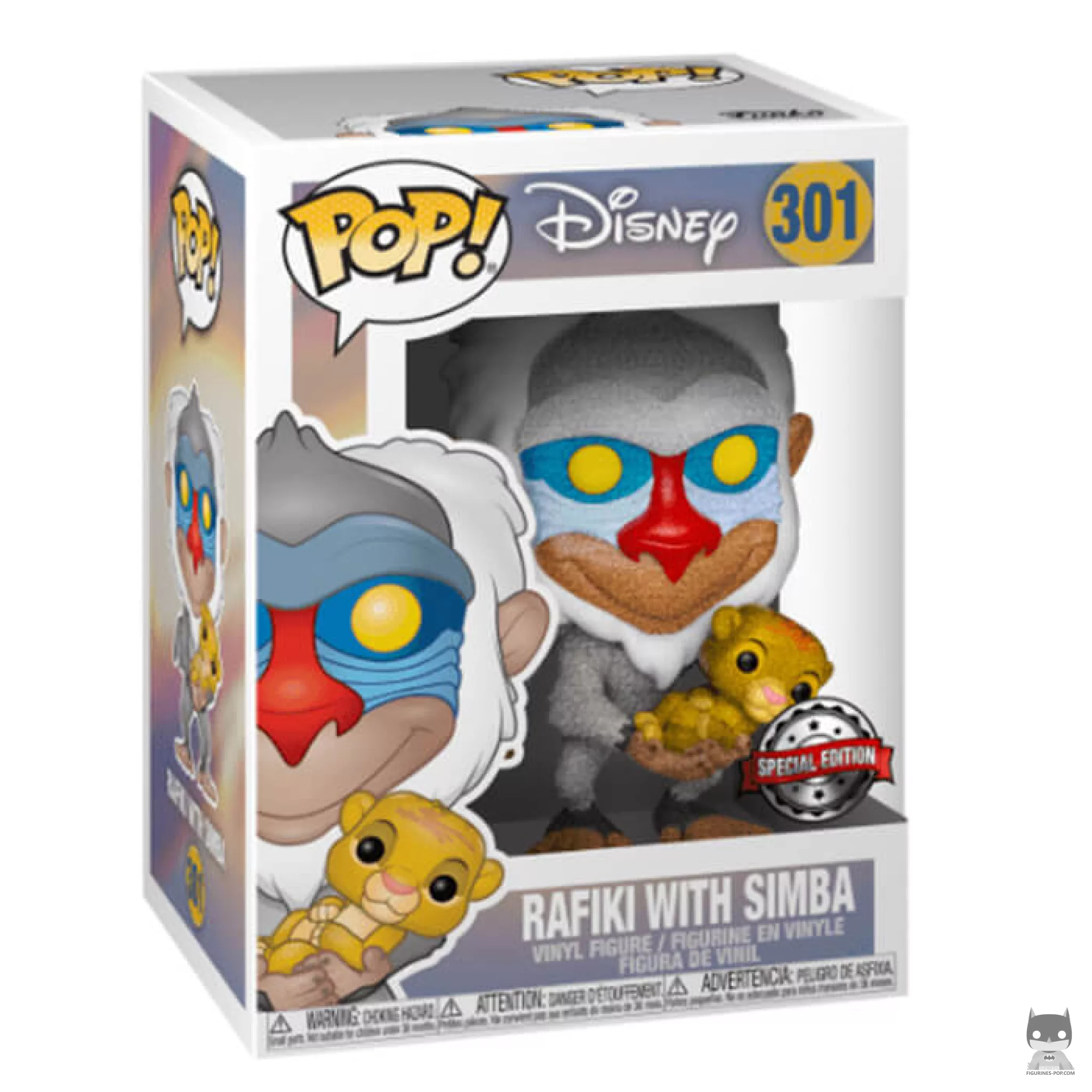 Figura Funko Pop! Rafiki con Simba (Purpurina de diamante) en su caja