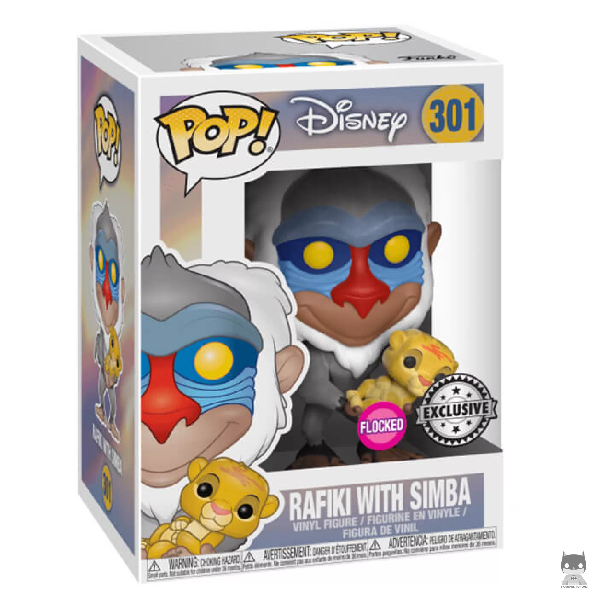 Figura Funko Pop! Rafiki sosteniendo a Simba bebé (Flocado) en su caja