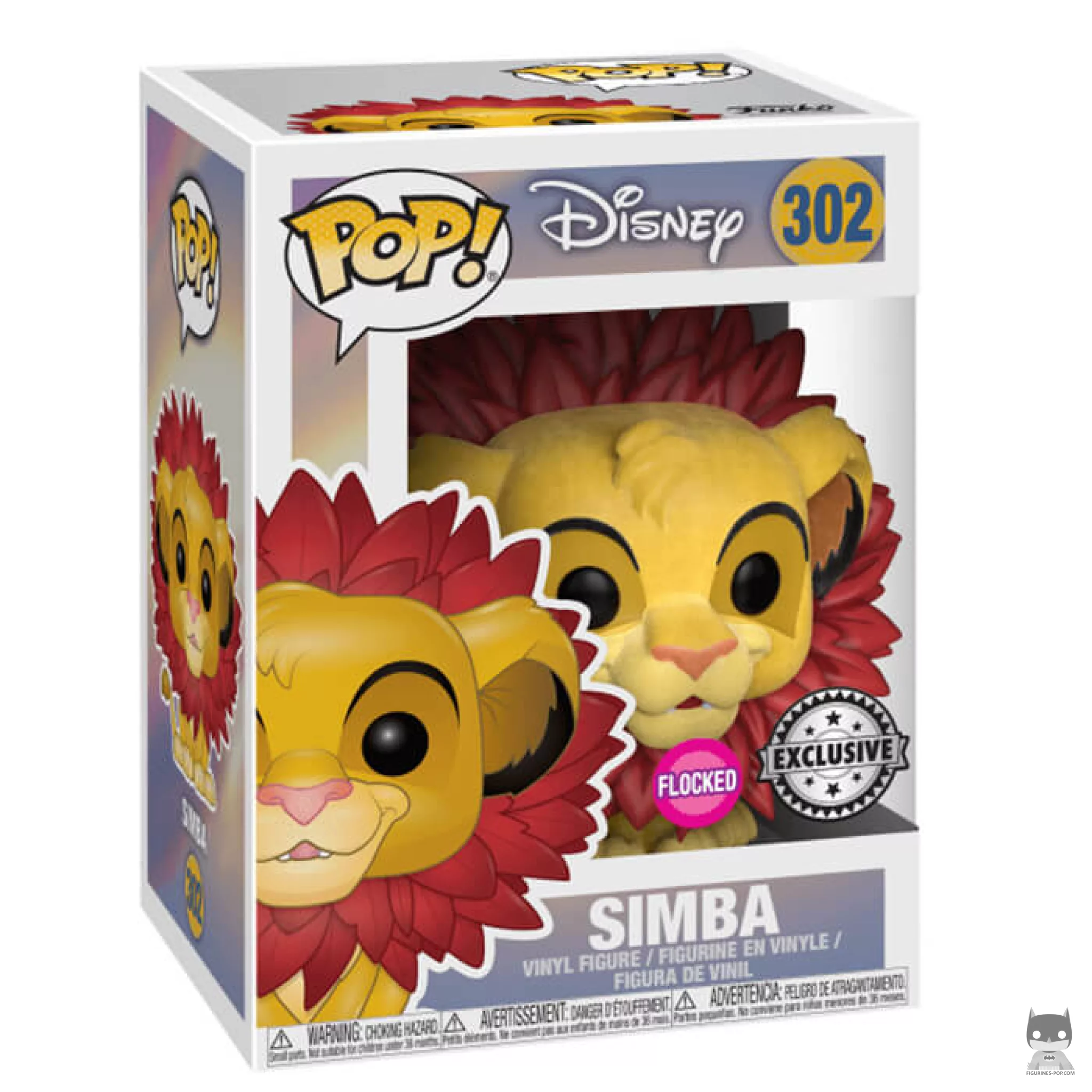 Figura Funko Pop! Simba con melena de hojas (Flocado) en su caja