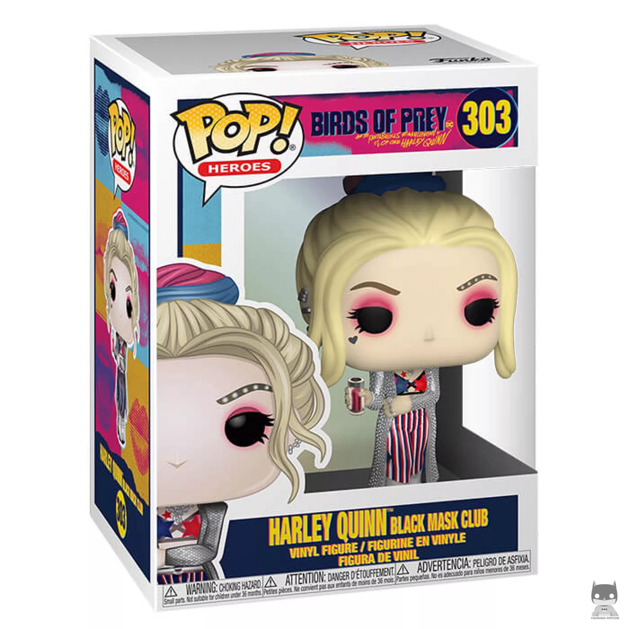 Figura Funko Pop! Harley Quinn en el club de Máscara Negra en su caja