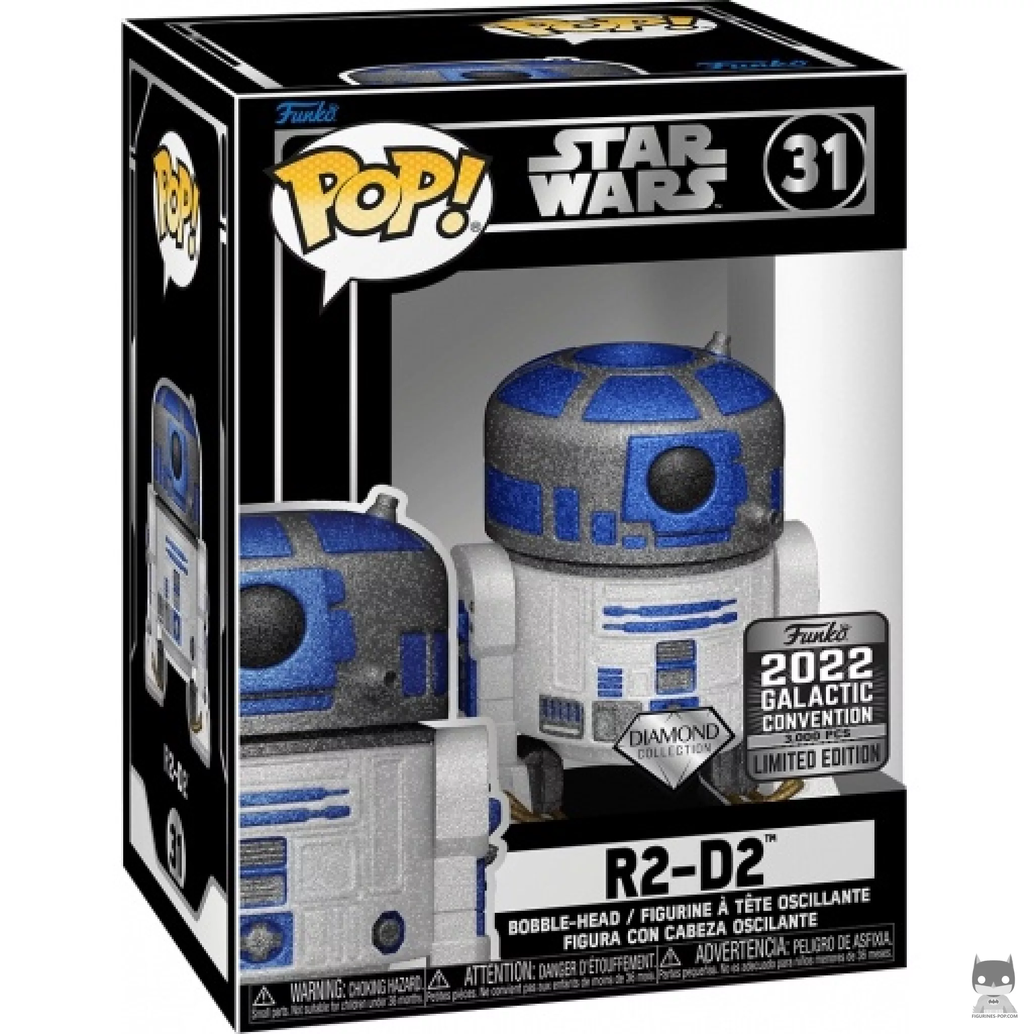 Figura Funko Pop! R2-D2 (Purpurina de diamante) en su caja