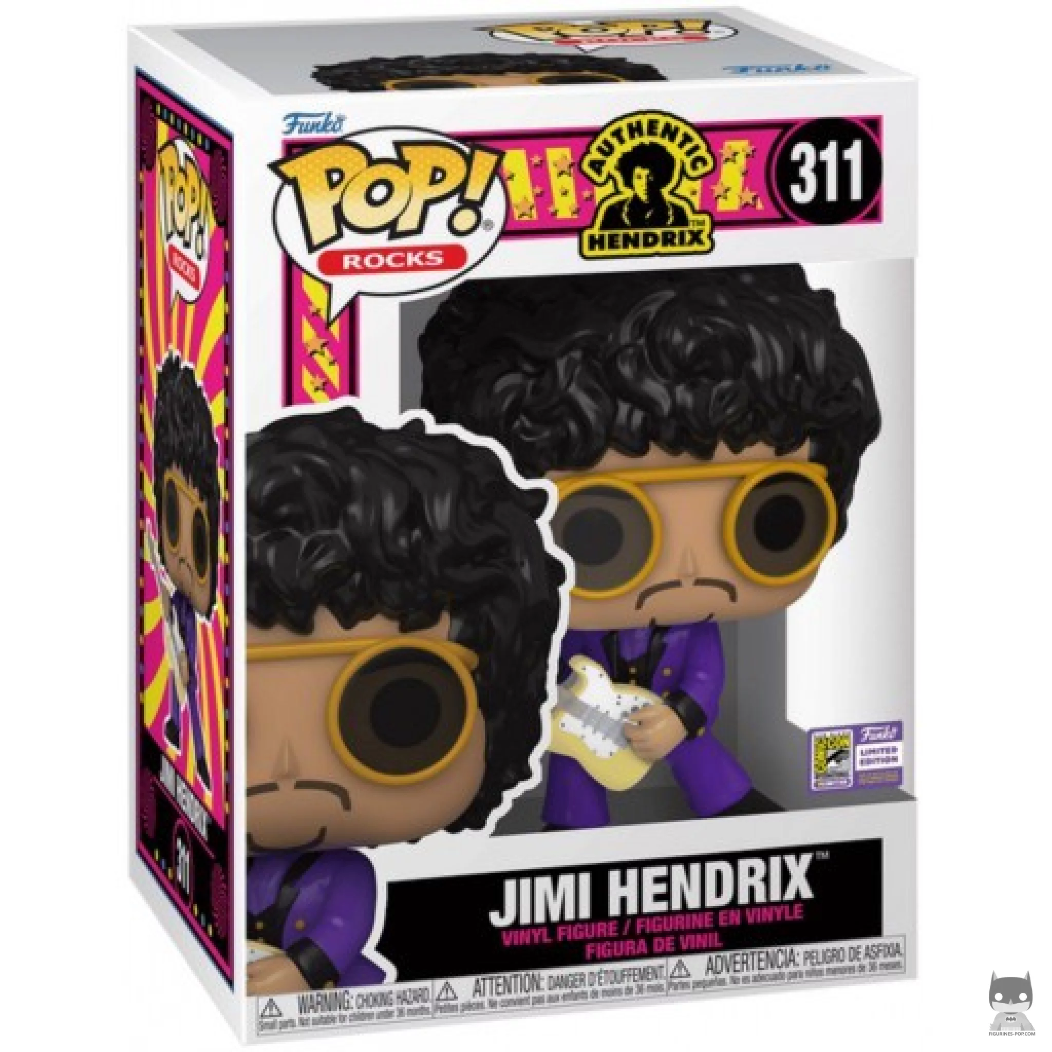 Figura Funko Pop! Jimi Hendrix con traje morado en su caja