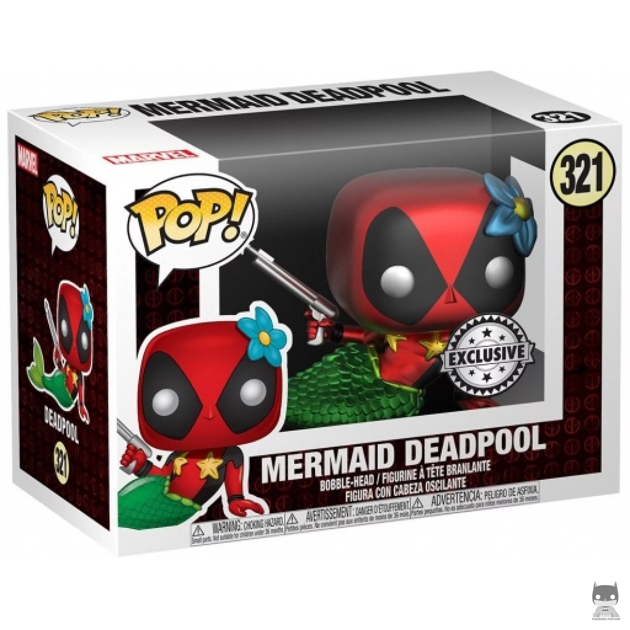 Figura Funko Pop! Deadpool sirena (Metalizado) en su caja
