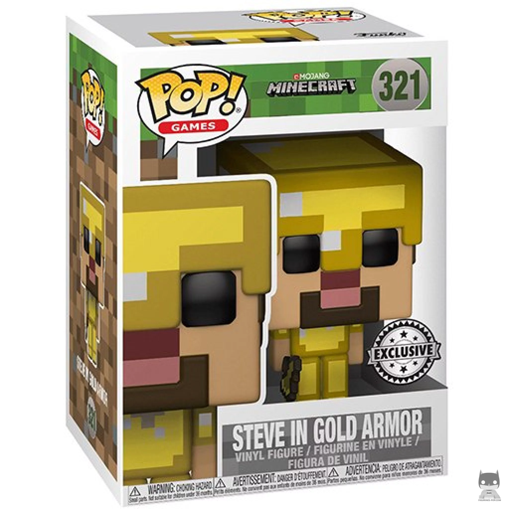 Figura Funko Pop! Steve con armadura de oro en su caja