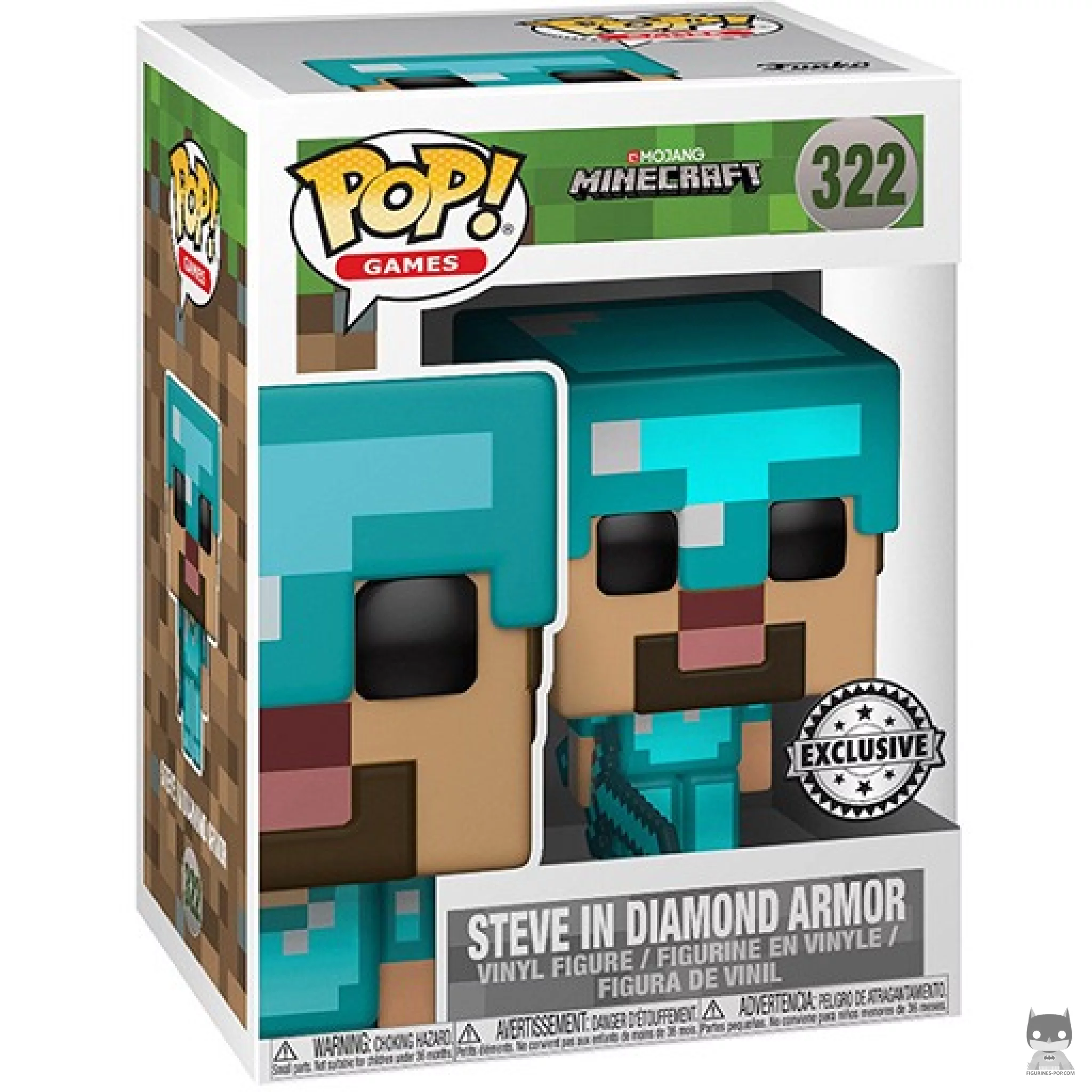 Figura Funko Pop! Steve con armadura de diamante en su caja