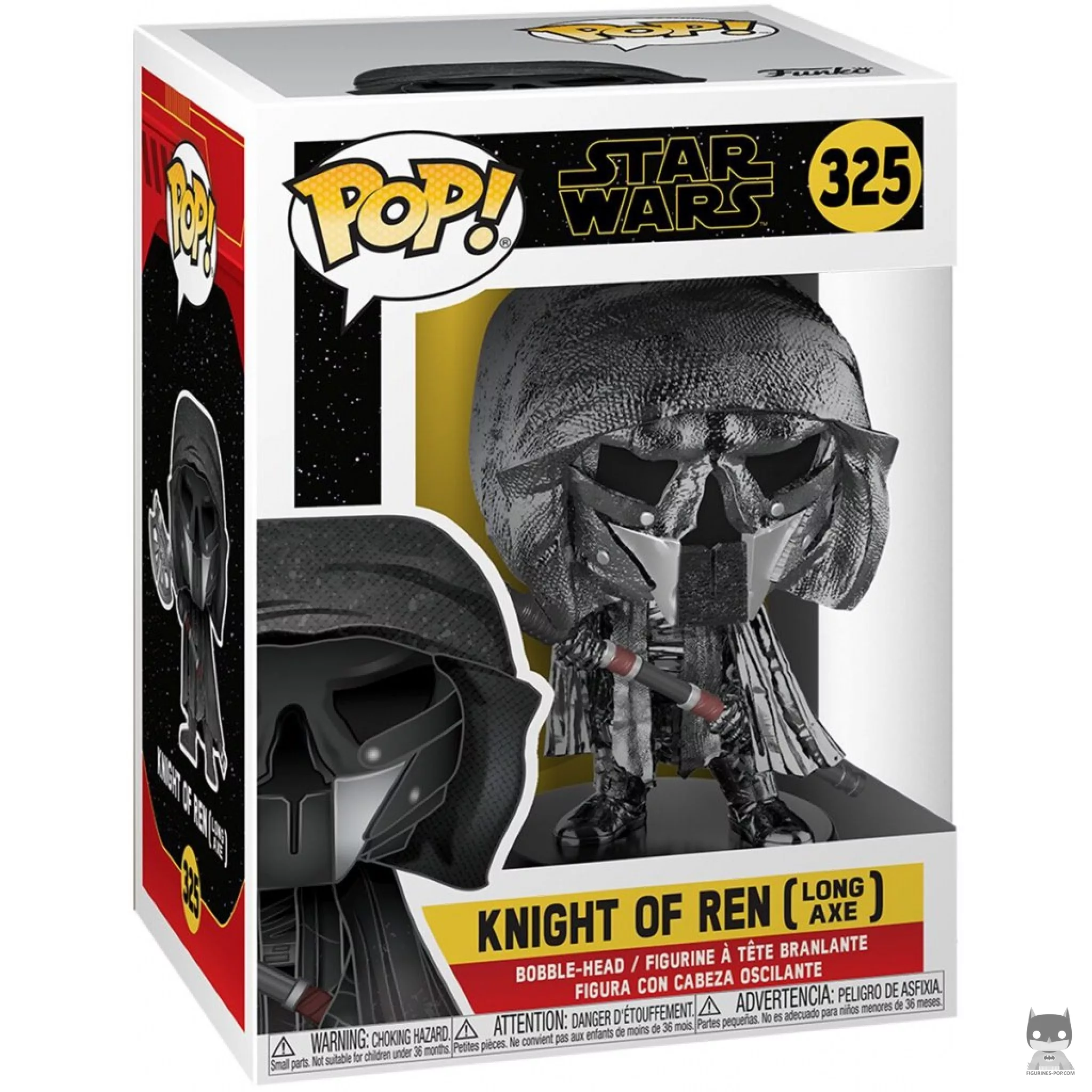 Figura Funko Pop! Caballero de Ren con hacha larga (Cromado hematita) en su caja