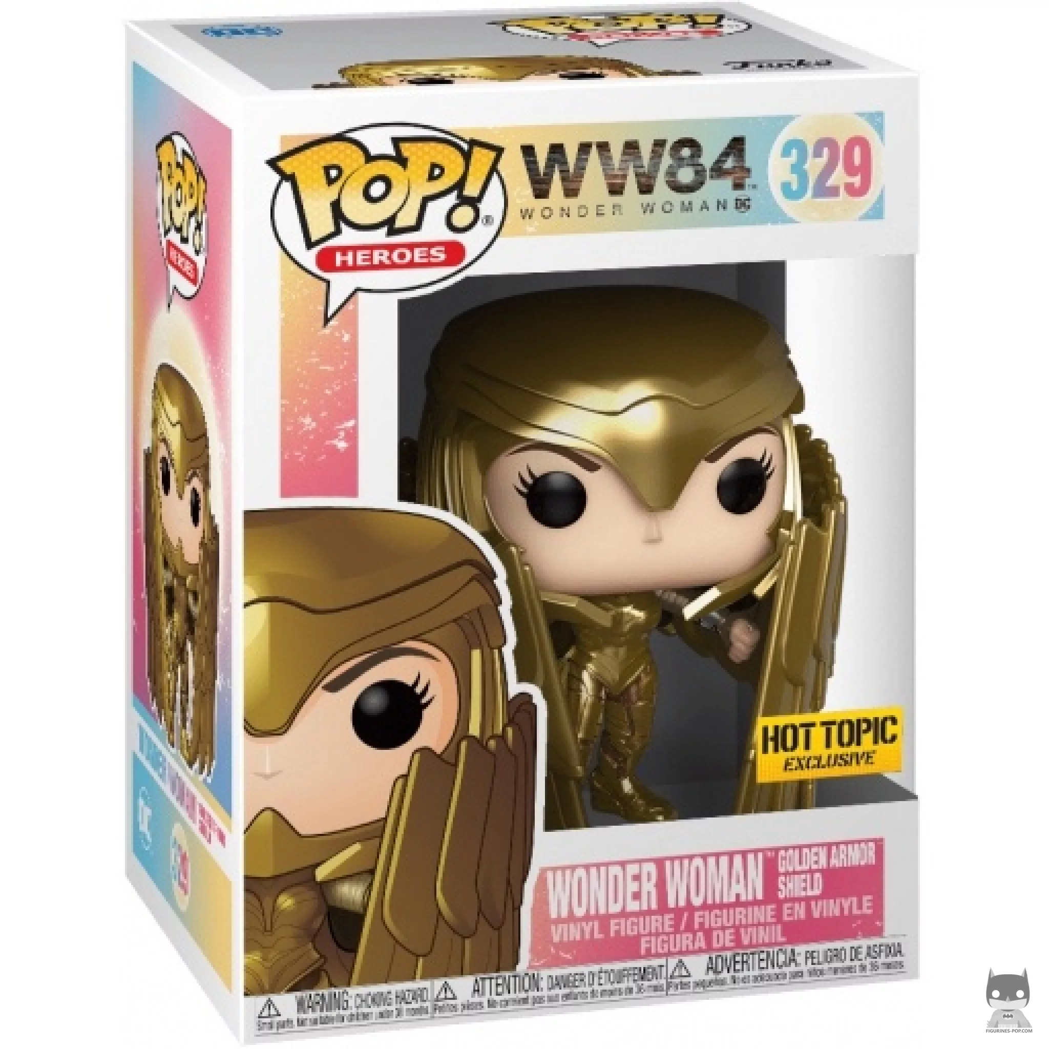 Figura Funko Pop! Wonder Woman armadura dorada con escudo (Metalizado) en su caja