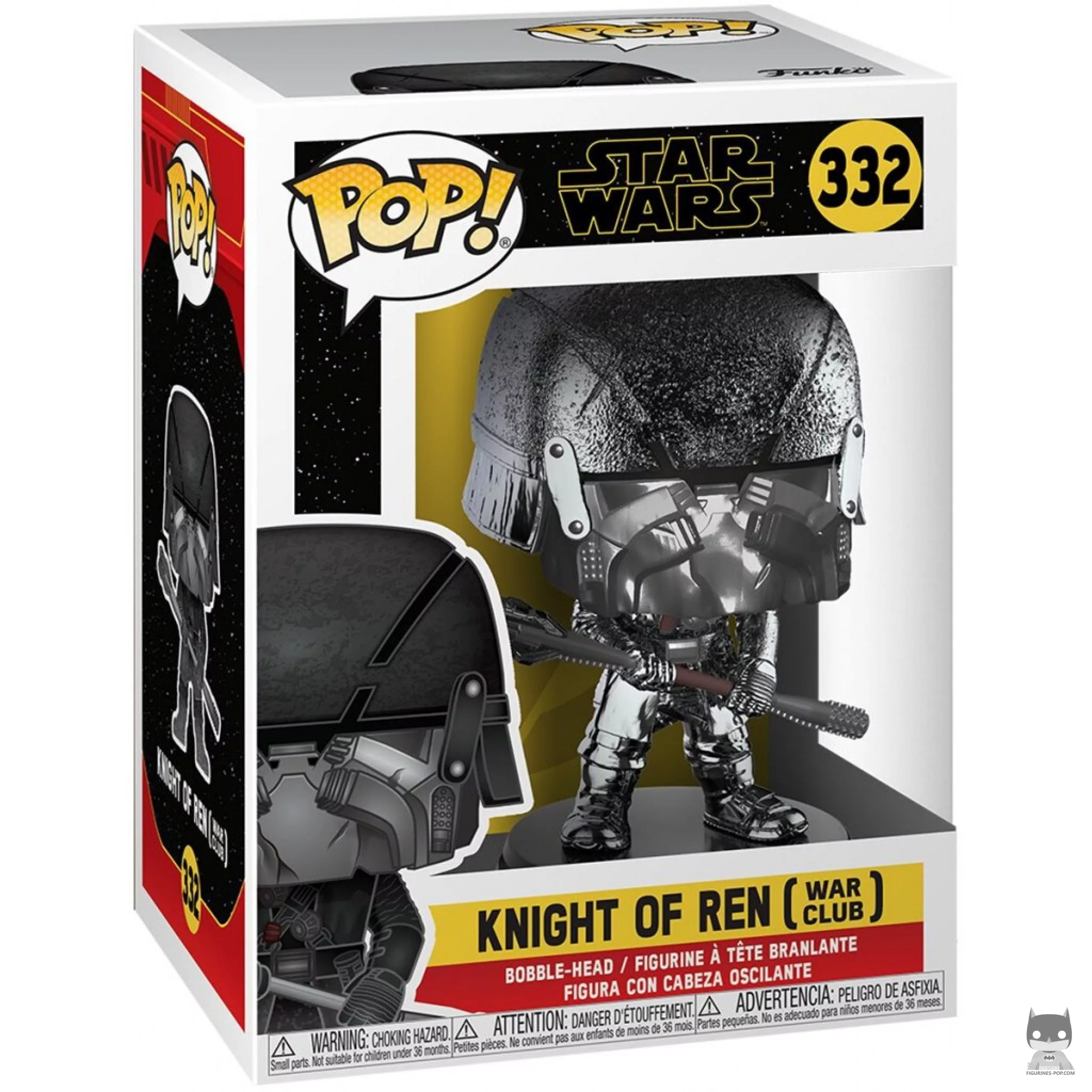 Figura Funko Pop! Caballero de Ren con maza de guerra (Cromado hematita) en su caja