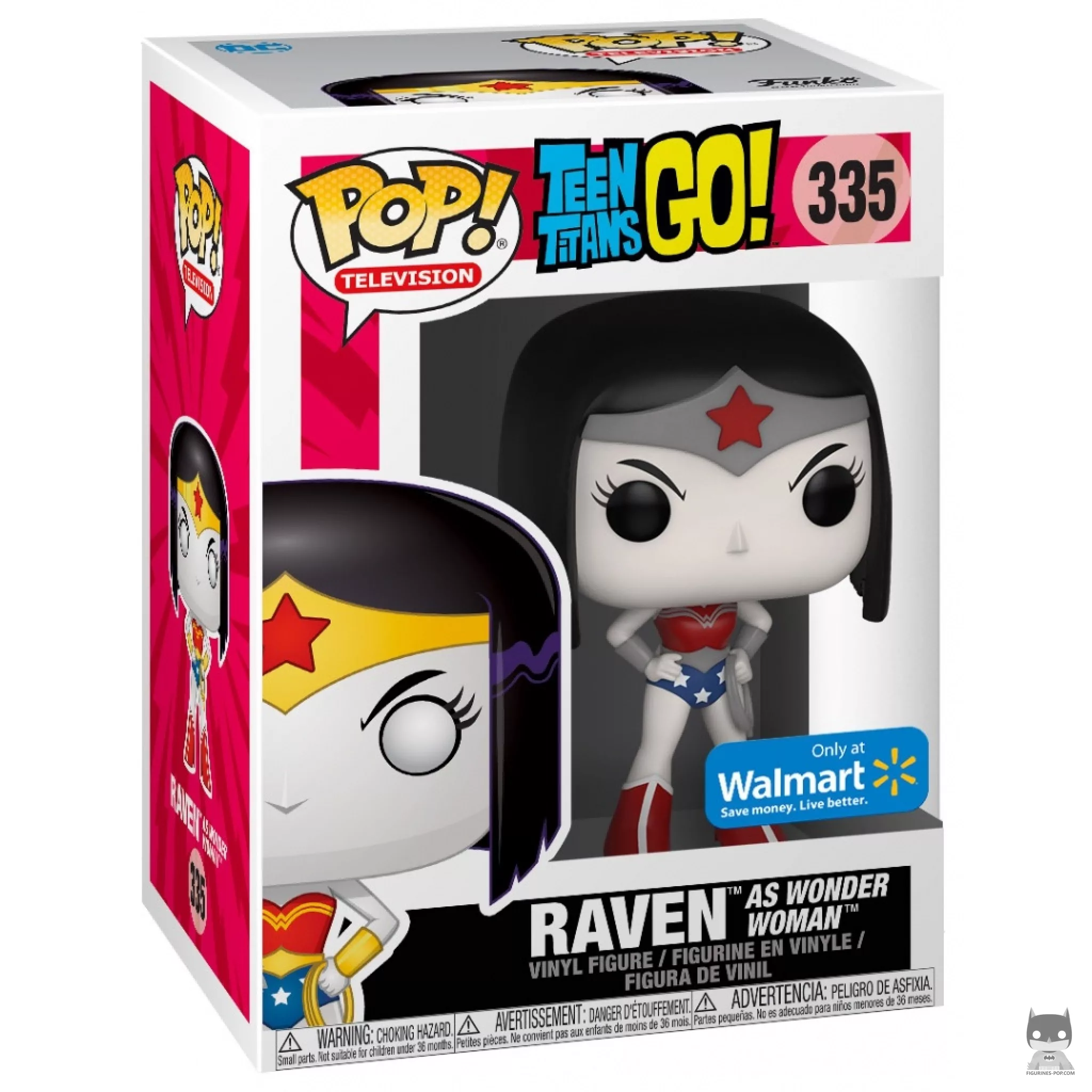 Figura Funko Pop! Raven como Wonder Woman (Azul, rojo y blanco) en su caja