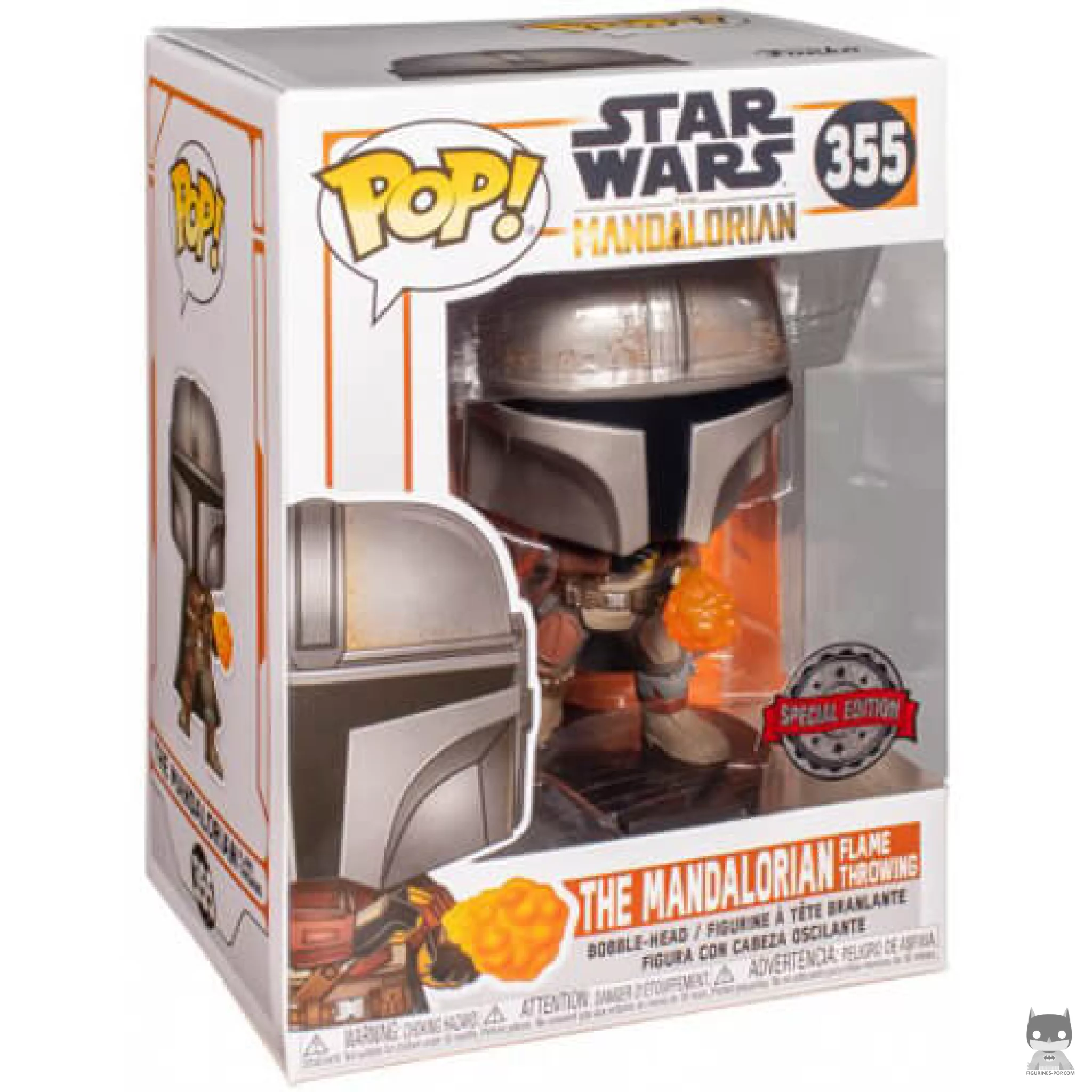 Figura Funko Pop! El Mandaloriano lanzallamas (Metalizado) en su caja