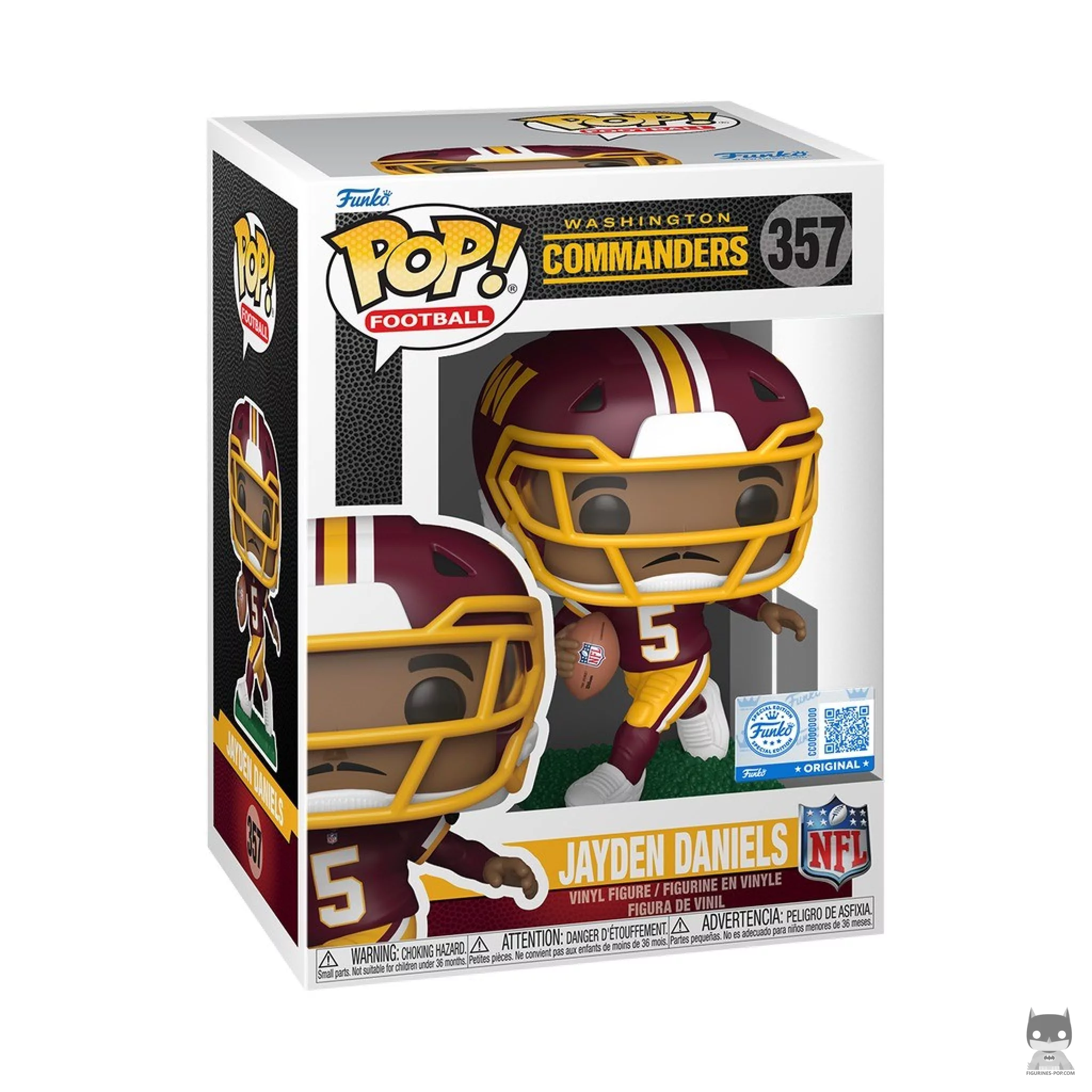 Figura Funko Pop! Jayden Daniels (Camiseta granate y dorada) en su caja