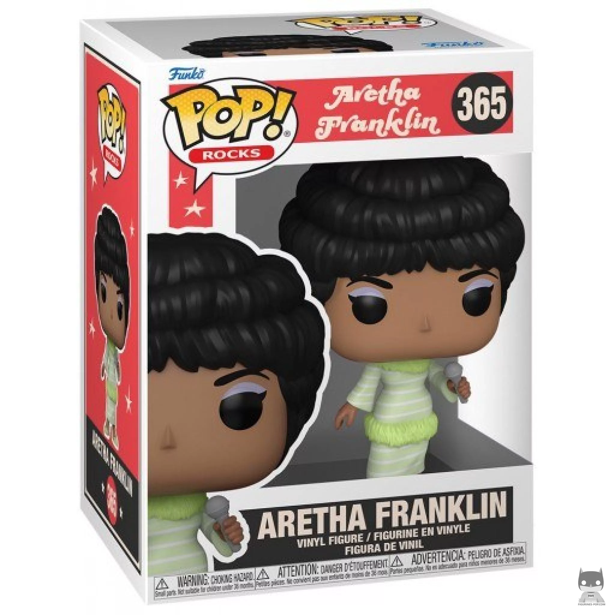 Figura Funko Pop! Aretha Franklin con vestido verde en su caja